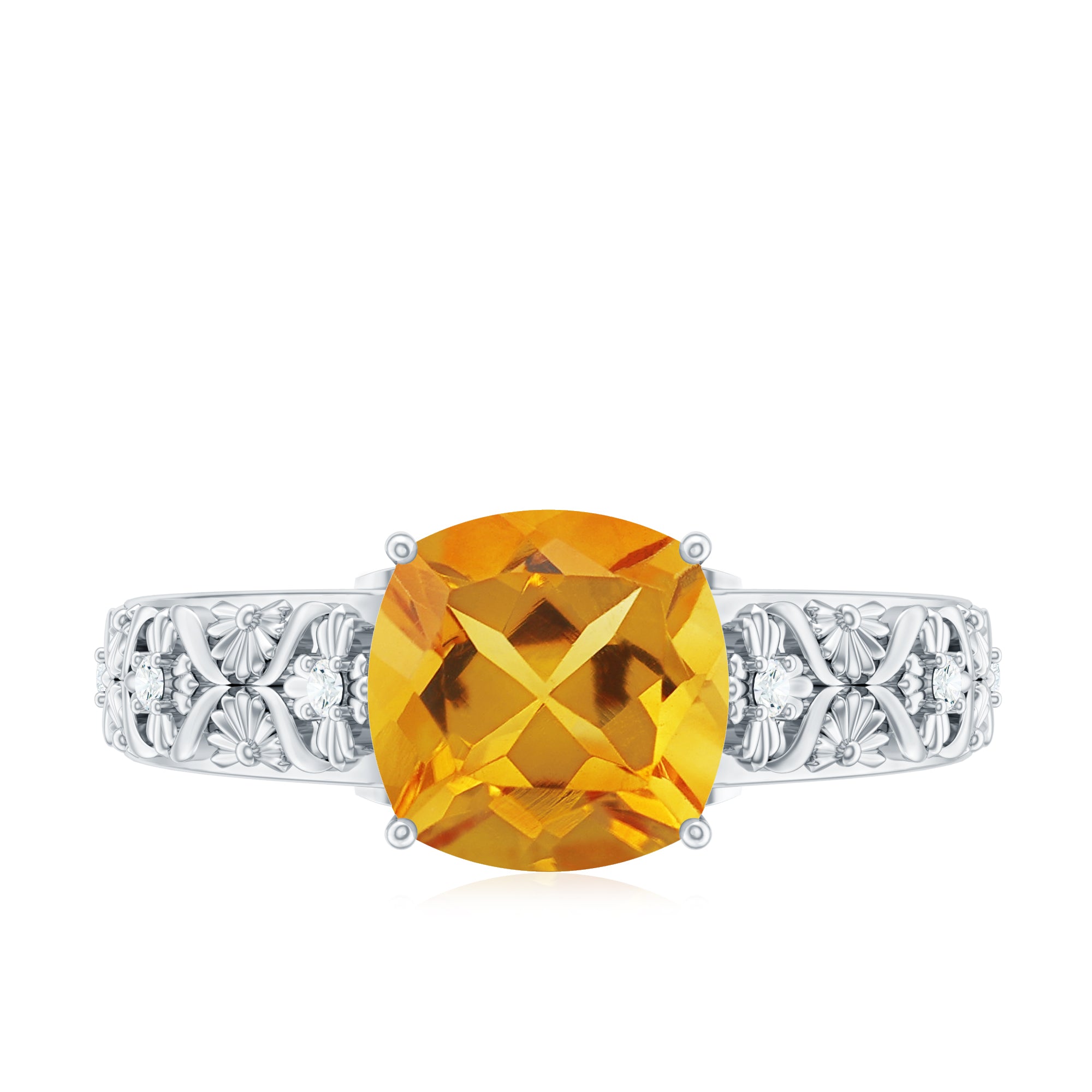 Vintage Style 8mm Citrine Cushion Cut Engagement Ring with Diamond AAA - Rosec Jewels