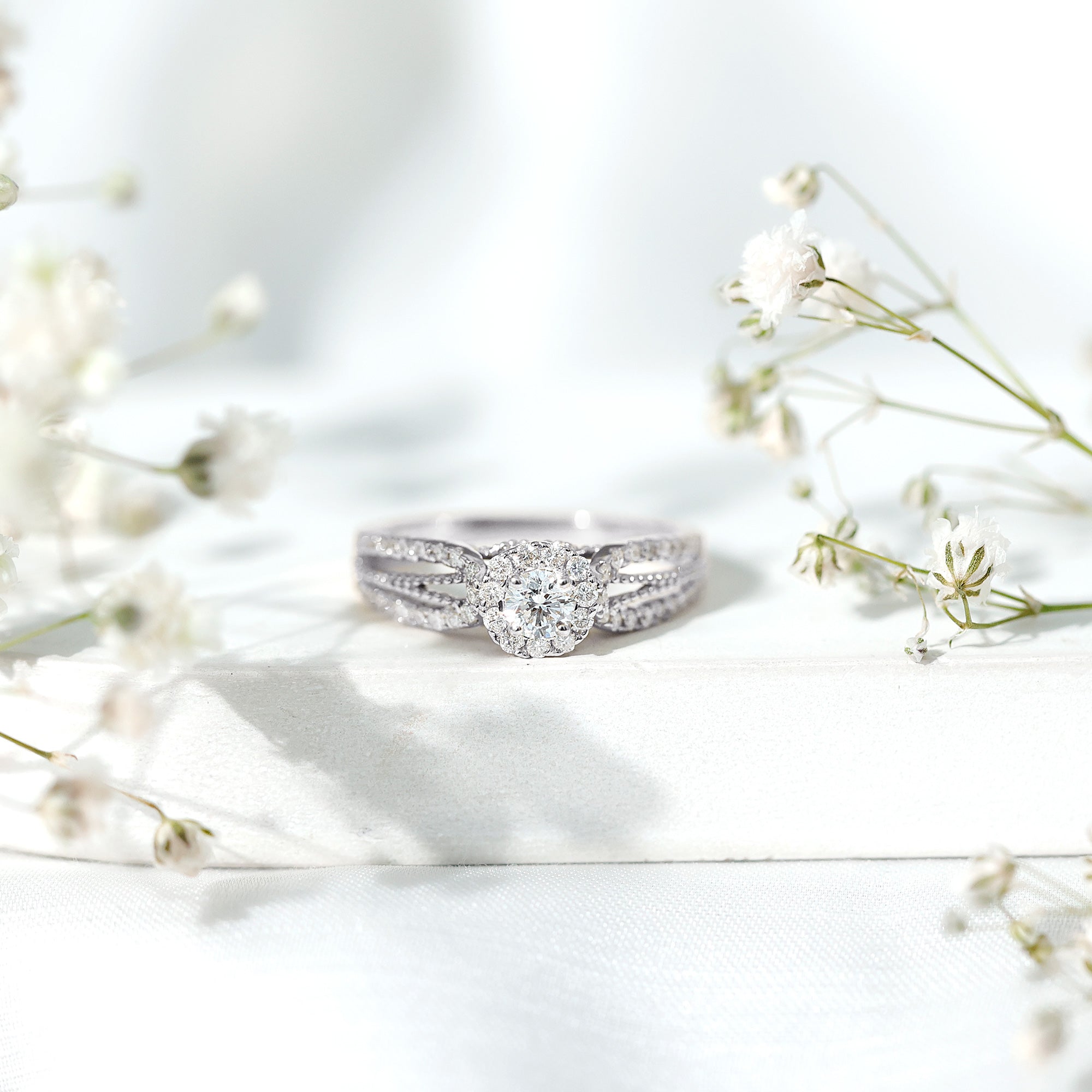 Real Diamond Designer Engagement Ring in Split Shank Natural - ( HI-SI ) - Rosec Jewels
