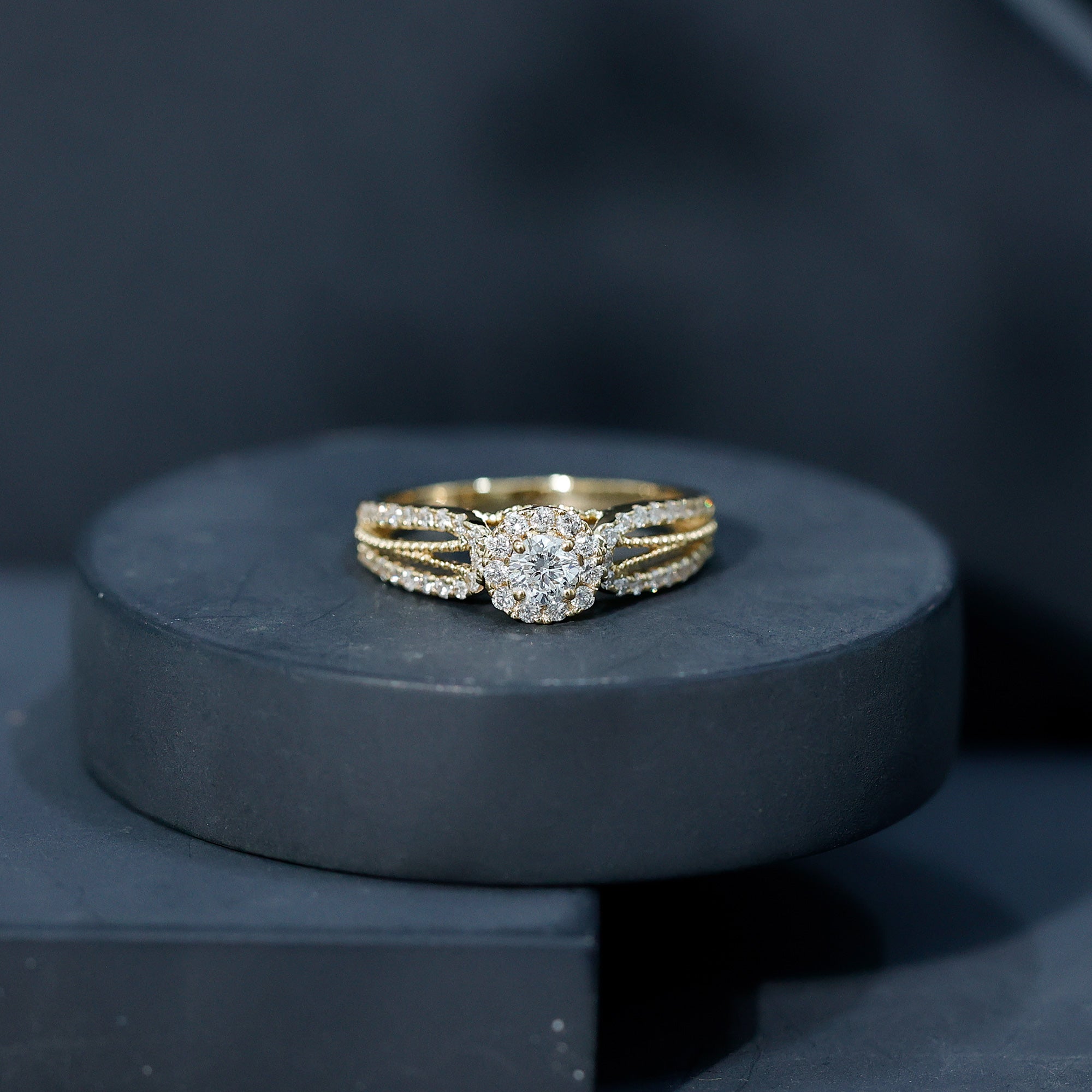 Real Diamond Designer Engagement Ring in Split Shank Natural - ( HI-SI ) - Rosec Jewels