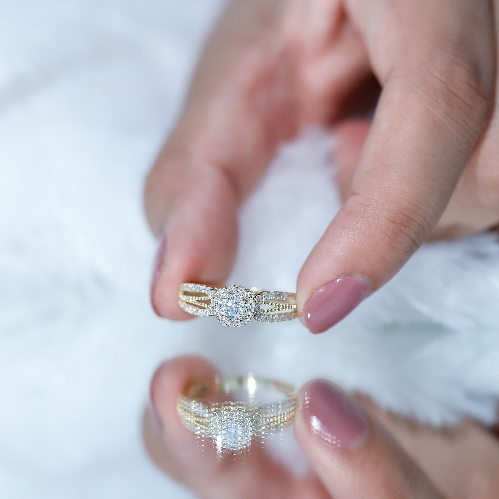 Real Diamond Designer Engagement Ring in Split Shank Natural - ( HI-SI ) - Rosec Jewels