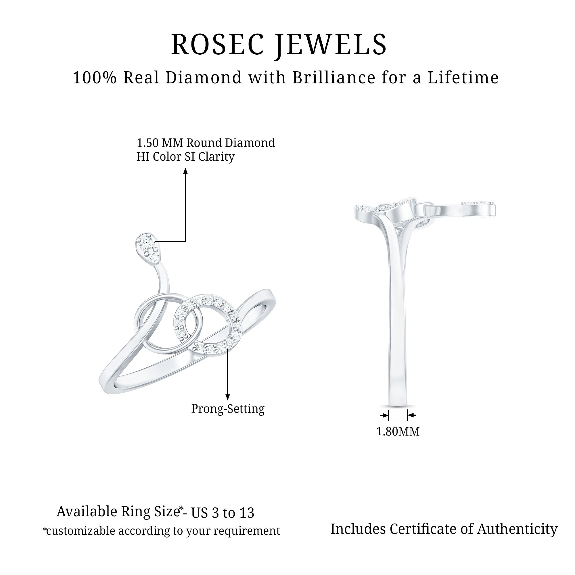 Natural Diamond Minimalist Promise Ring for Her Natural - ( HI-SI ) - Rosec Jewels
