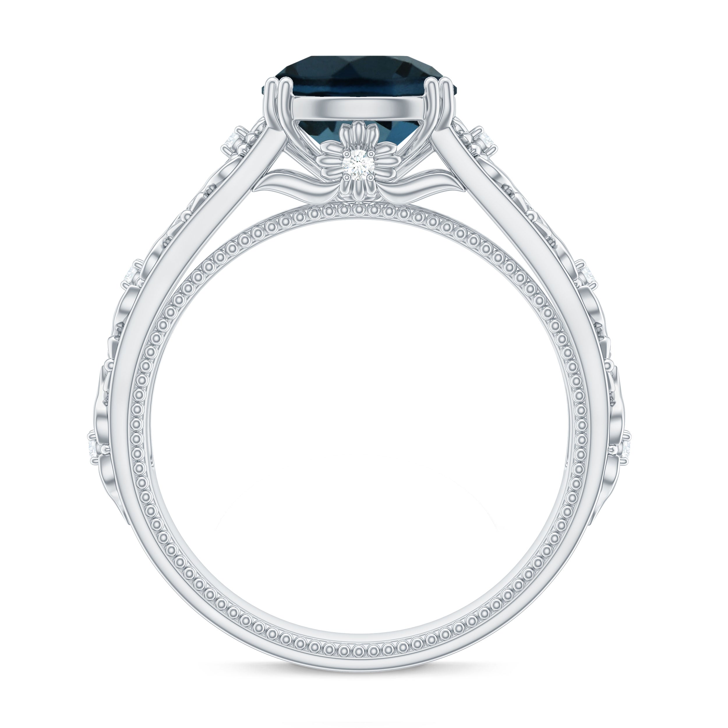 8mm Round London Blue Topaz Vintage Engagement Ring with Certificate AAA - Rosec Jewels