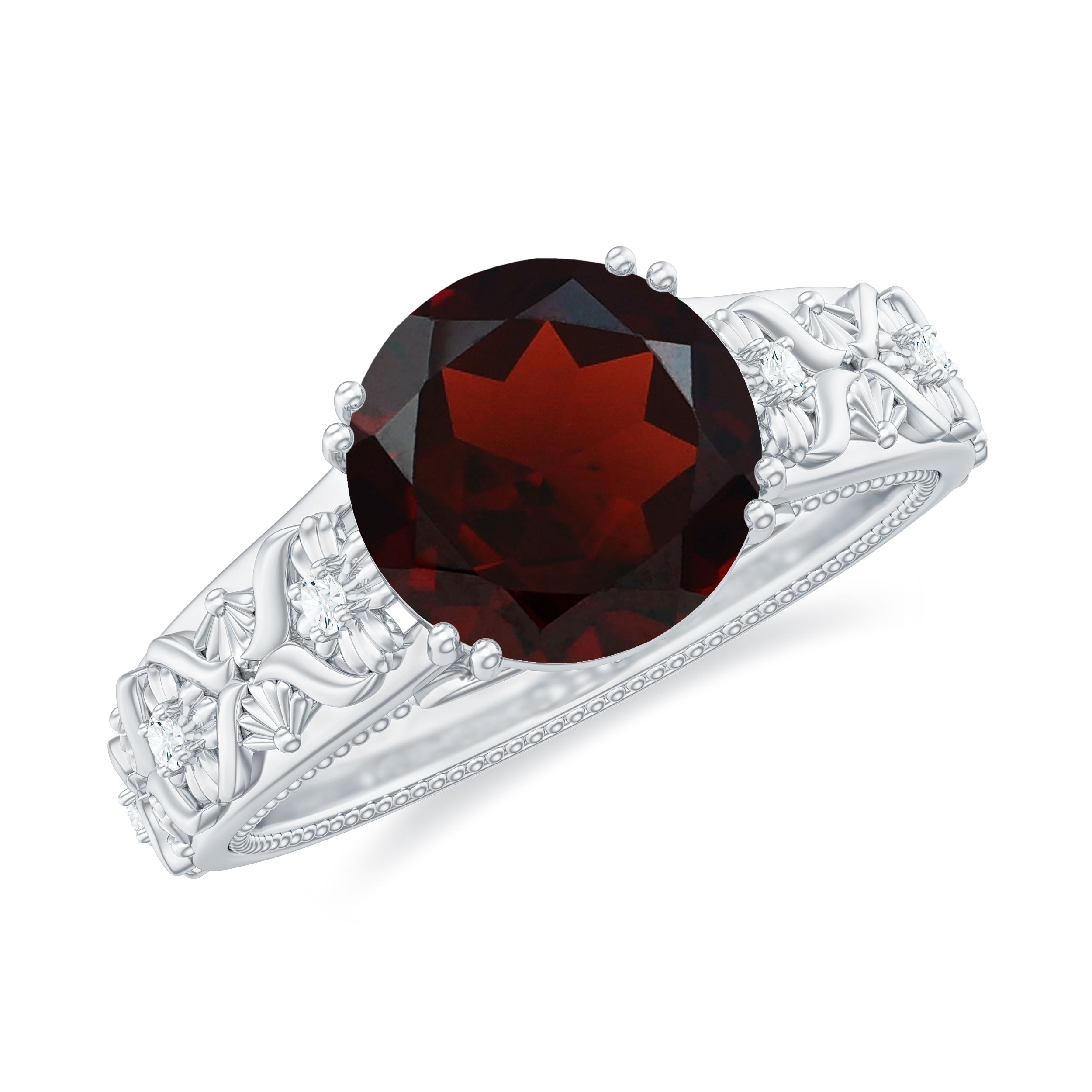 Vintage Looking Garnet Diamond Engagement Ring AAA - Rosec Jewels