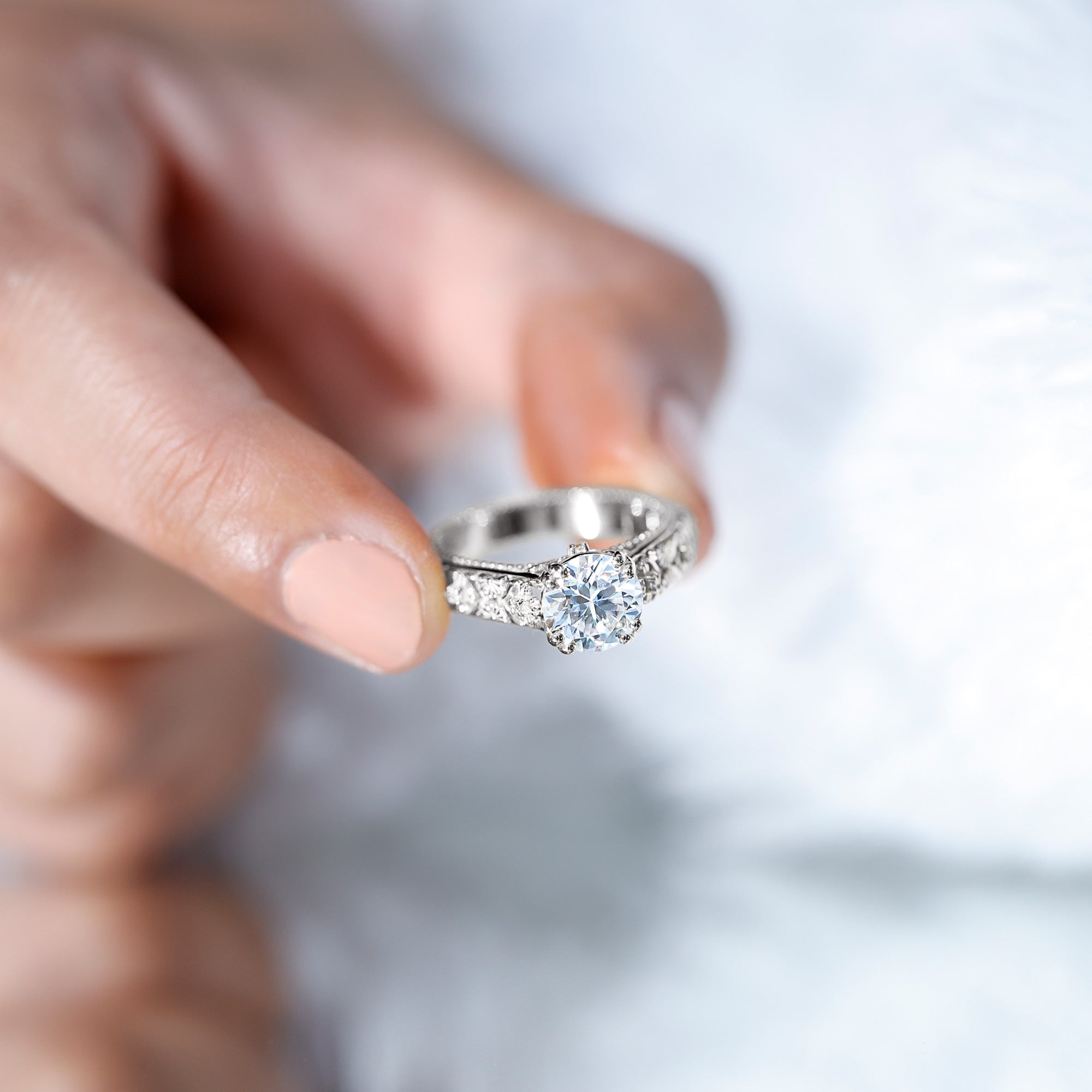 2 Carat Moissanite Double Prong Vintage Engagement Ring D-VS1 - Rosec Jewels