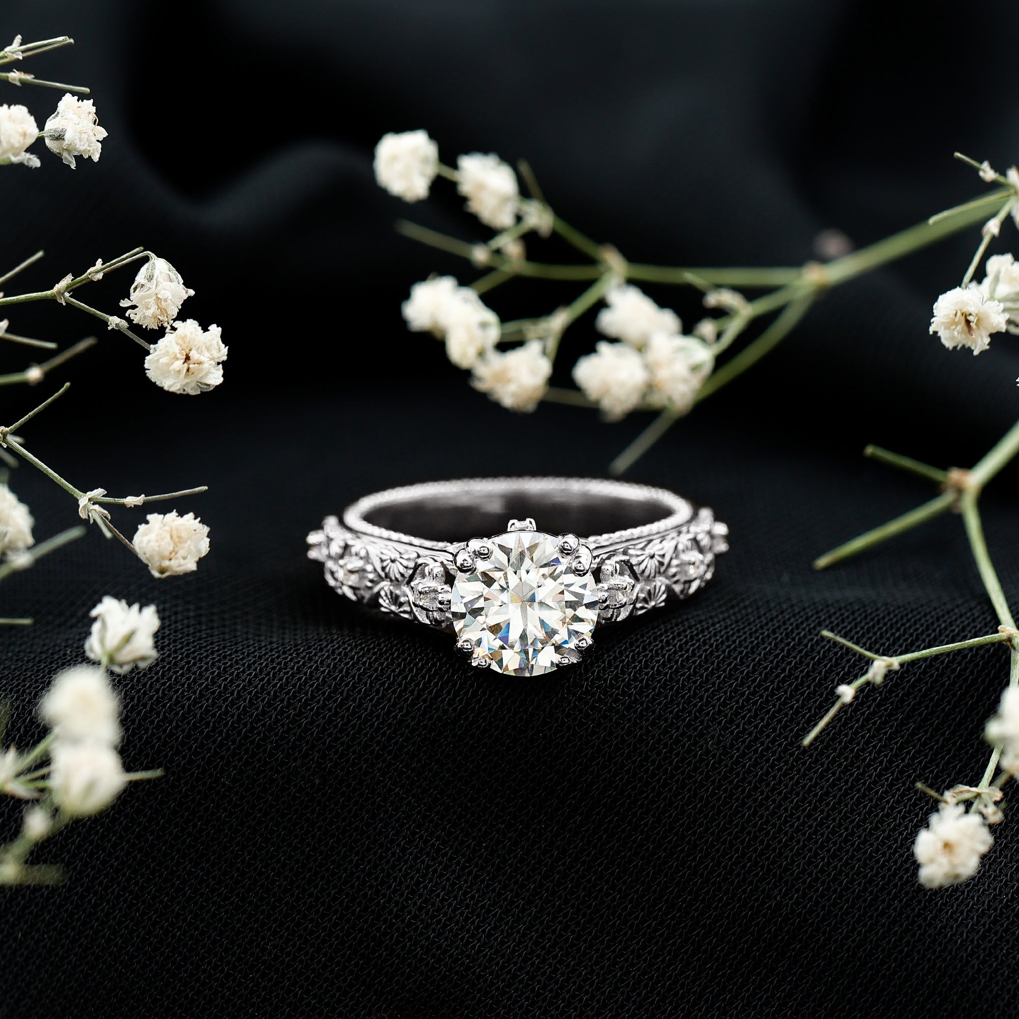 2 Carat Moissanite Double Prong Vintage Engagement Ring D-VS1 - Rosec Jewels