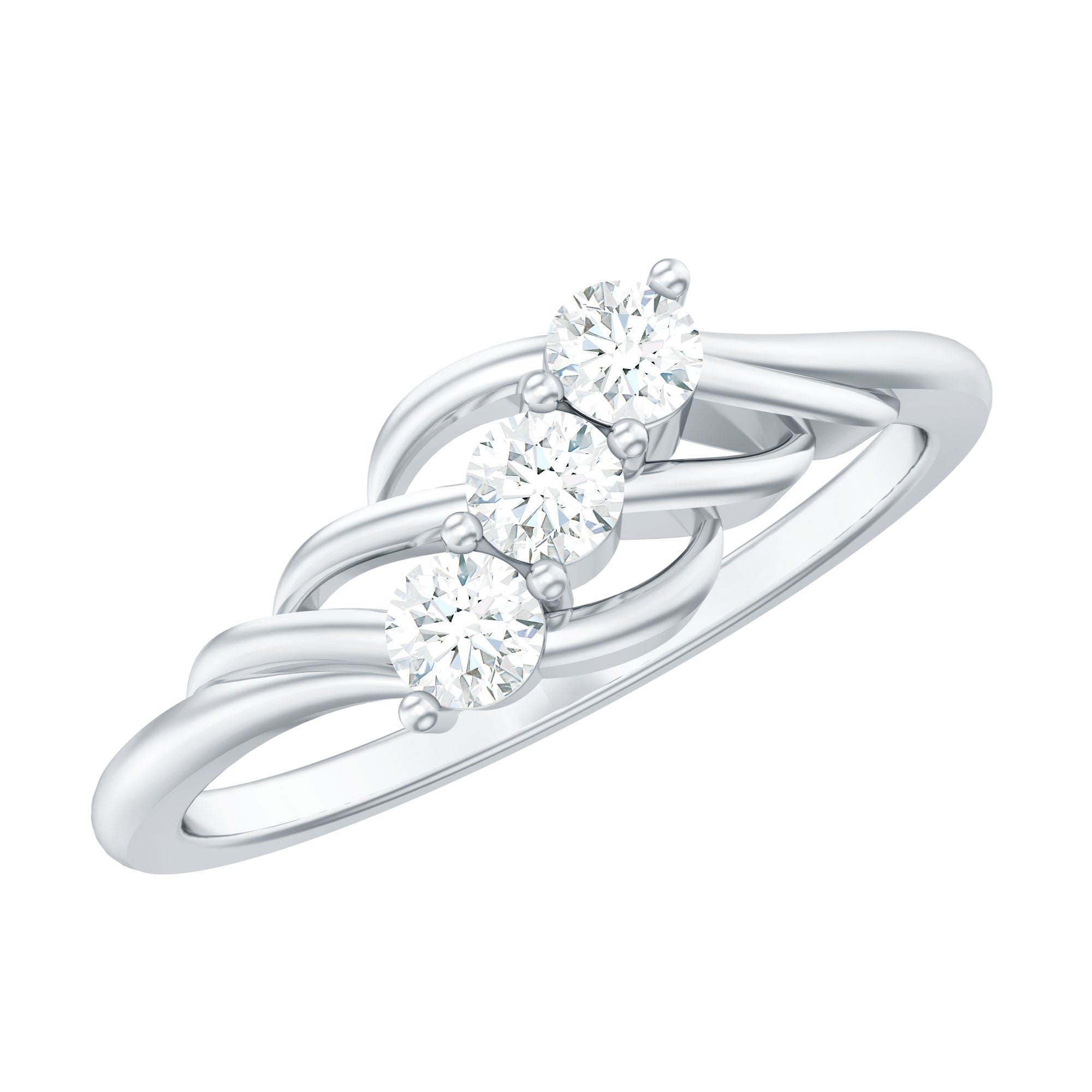 Certified Round Moissanite Three Stone Engagement Ring D-VS1 - Rosec Jewels