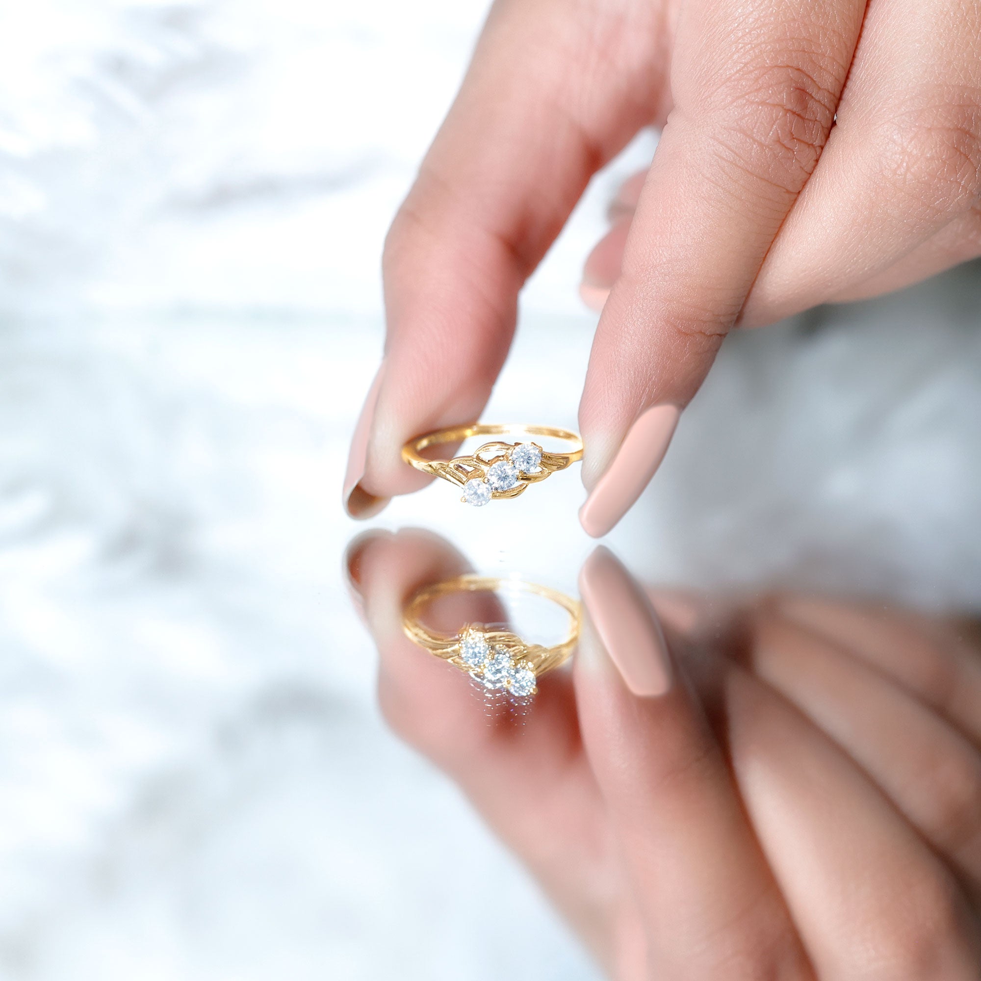 Certified Round Moissanite Three Stone Engagement Ring D-VS1 - Rosec Jewels