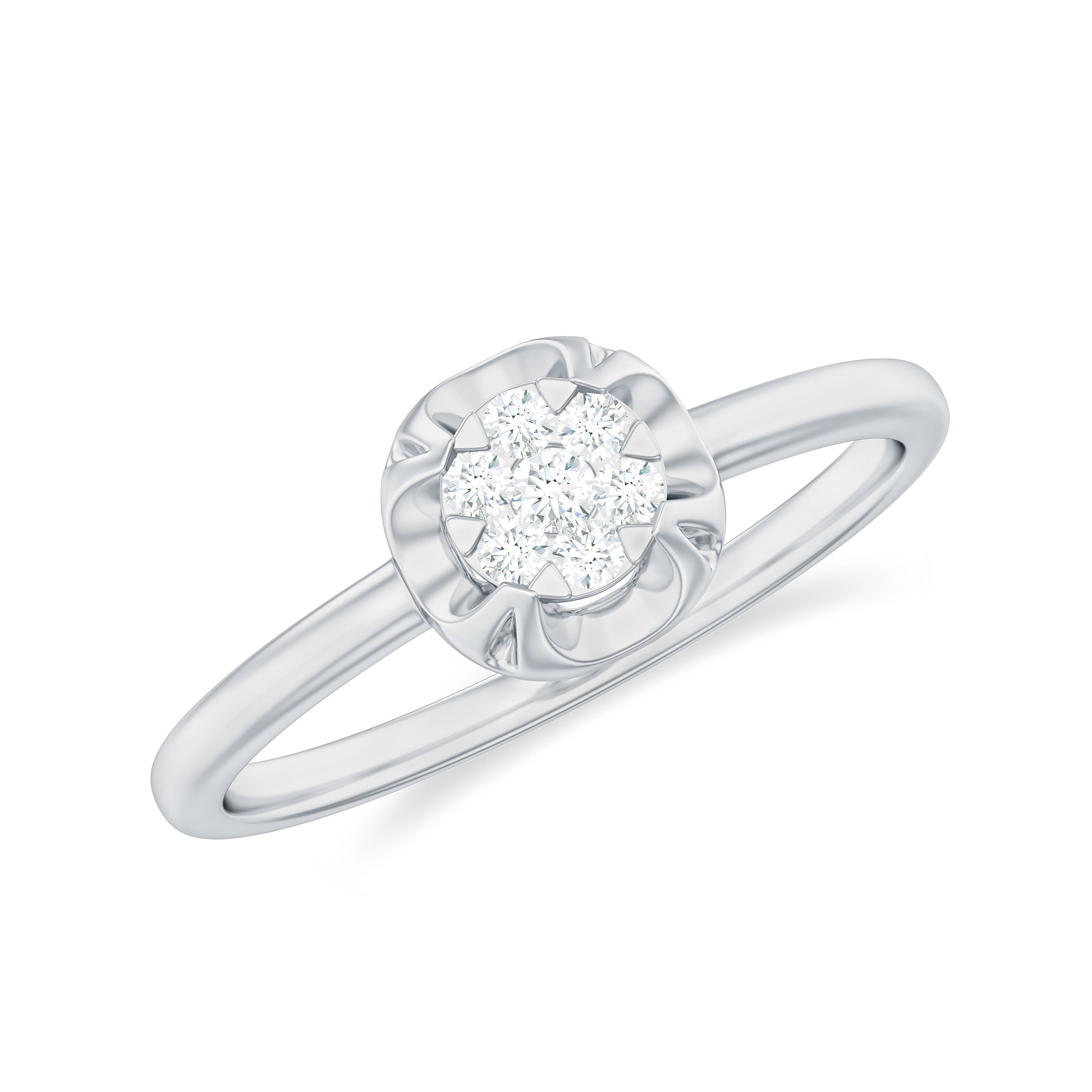 Round Shape Diamond Promise Ring in Illusion Setting Natural - ( HI-SI ) - Rosec Jewels