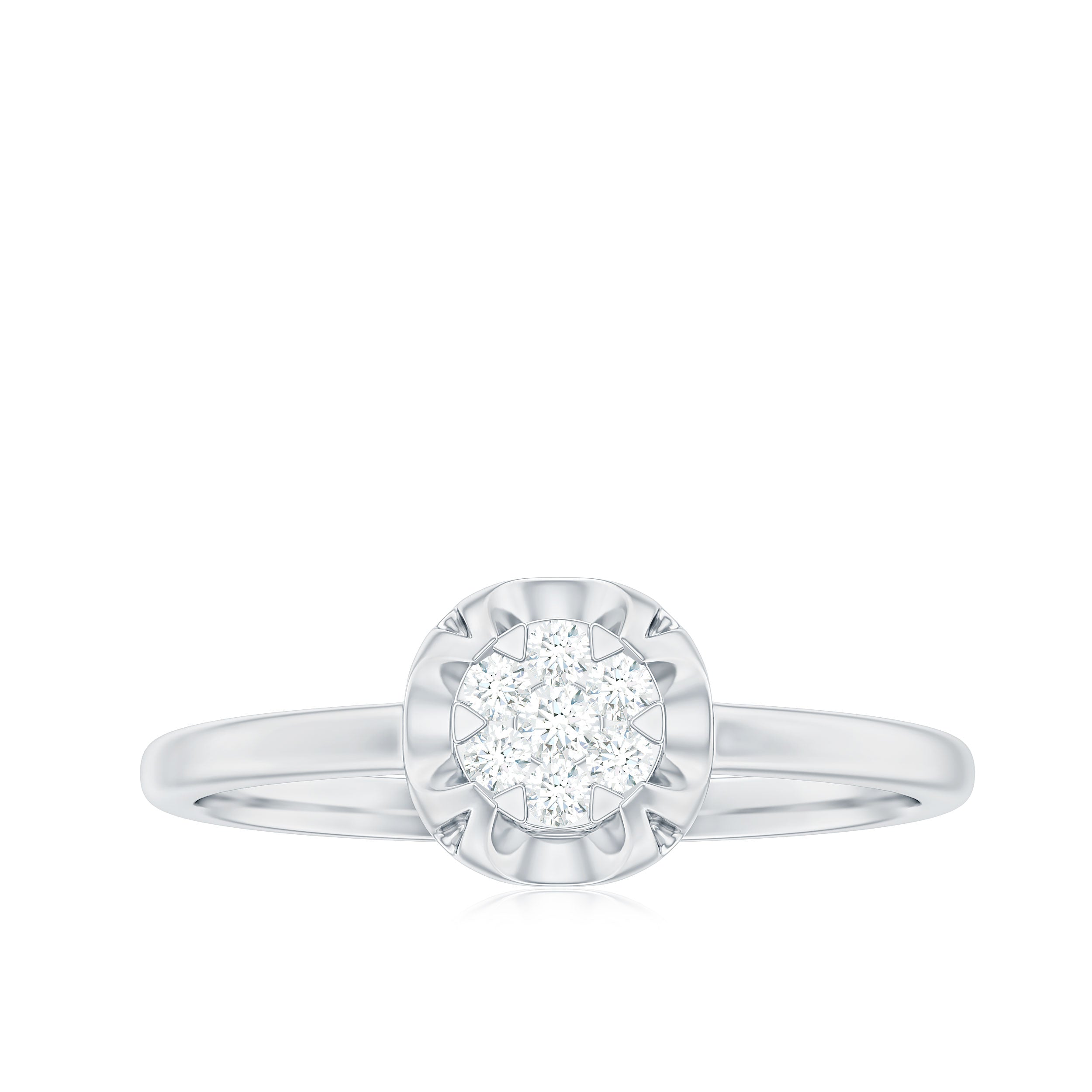 Round Shape Diamond Promise Ring in Illusion Setting Natural - ( HI-SI ) - Rosec Jewels