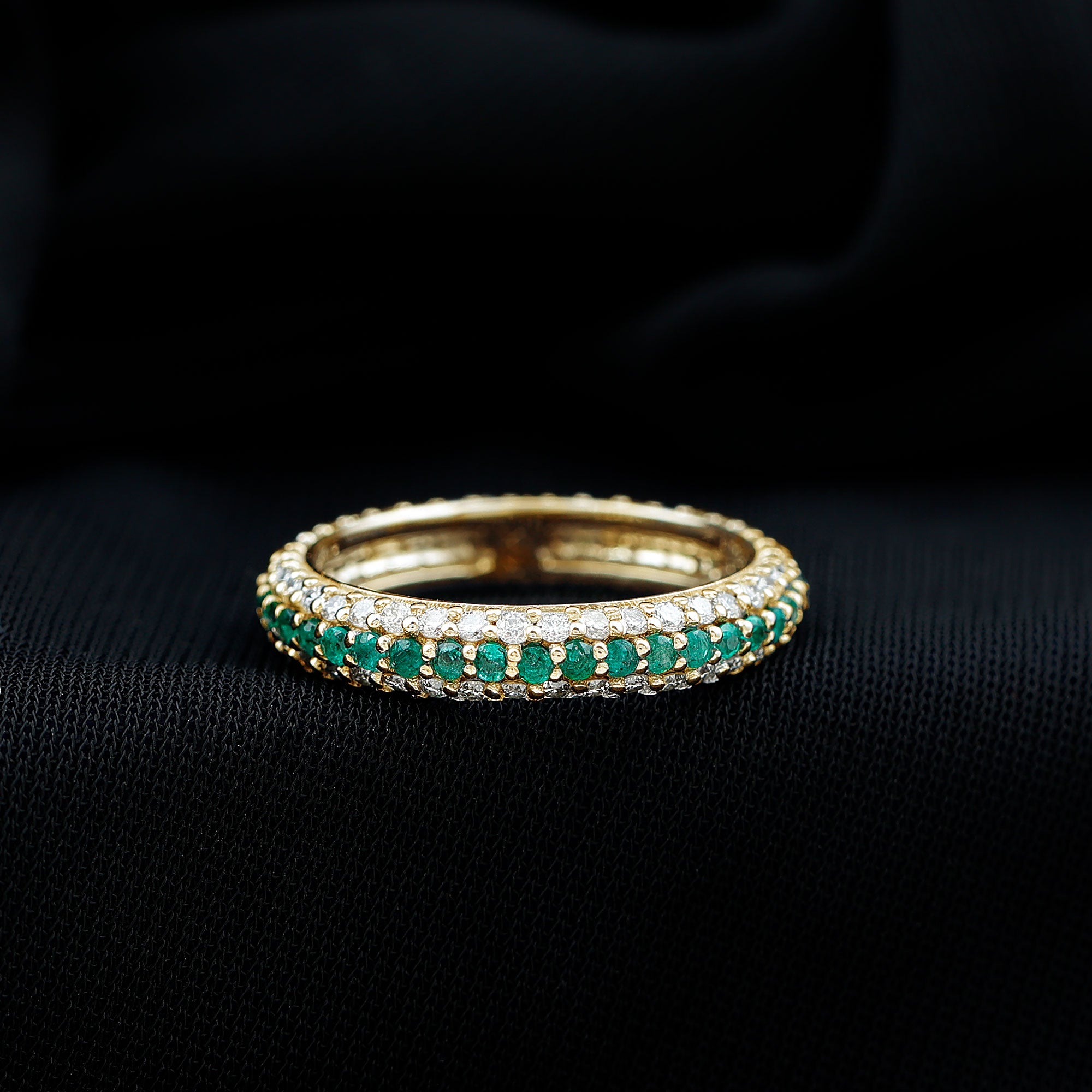 Genuine Emerald and Diamond Three Row Wedding Band AAA - Rosec Jewels