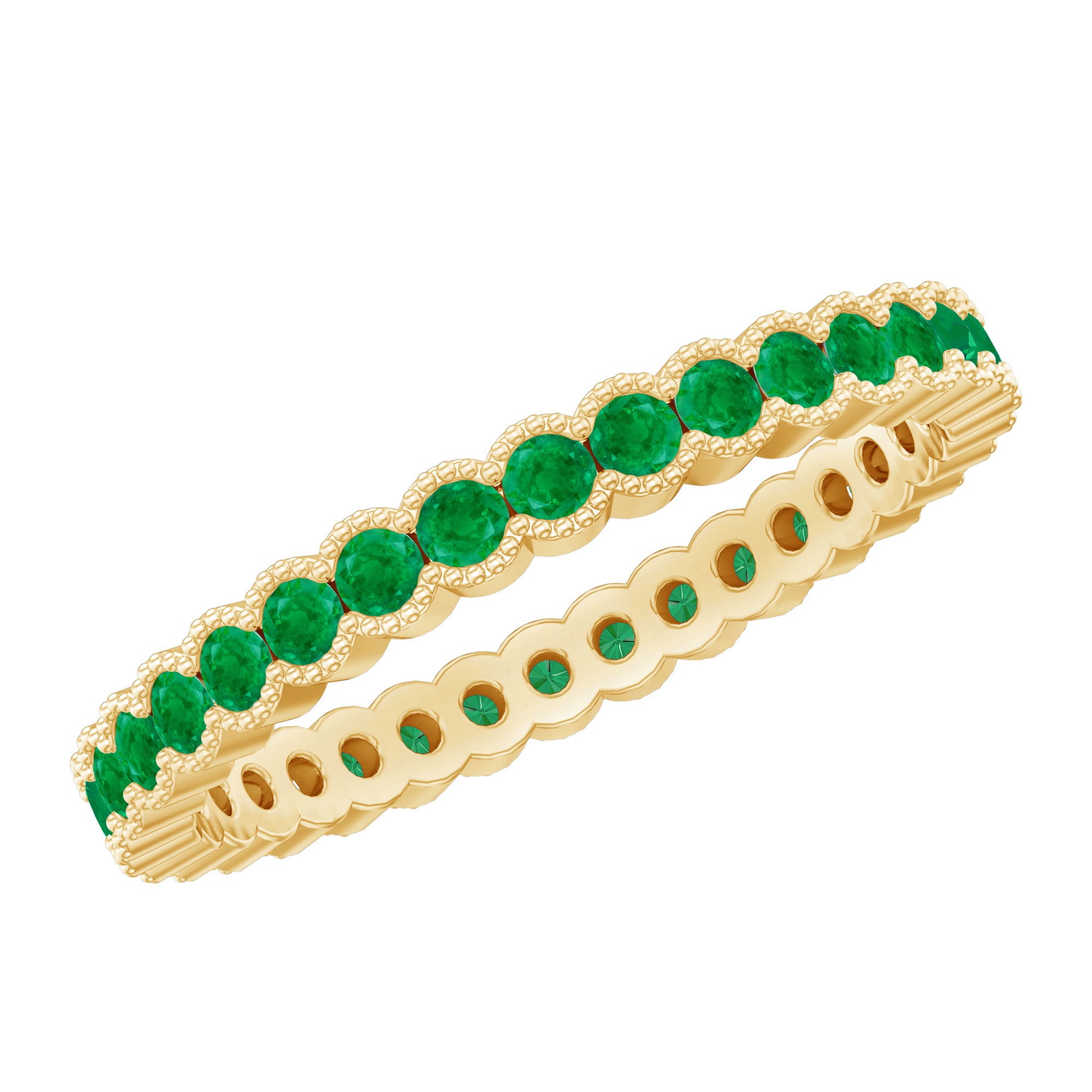 Beaded Bezel Set Emerald Full Eternity Stackable Ring AAA - Rosec Jewels