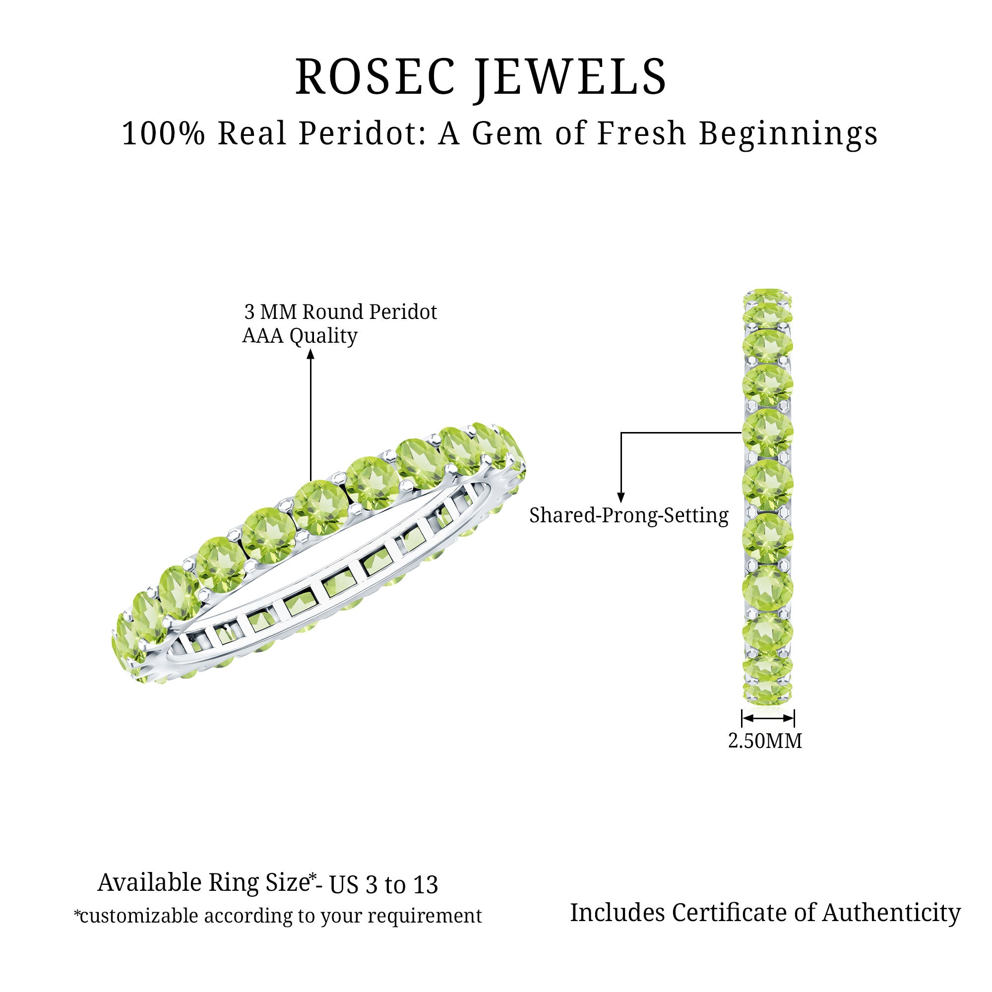 Natural Green Peridot Eternity Ring With Certificate AAA - Rosec Jewels