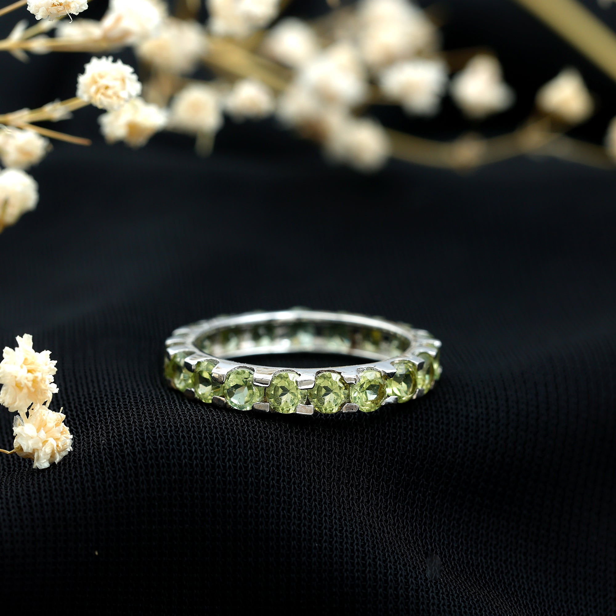 Natural Green Peridot Eternity Ring With Certificate AAA - Rosec Jewels