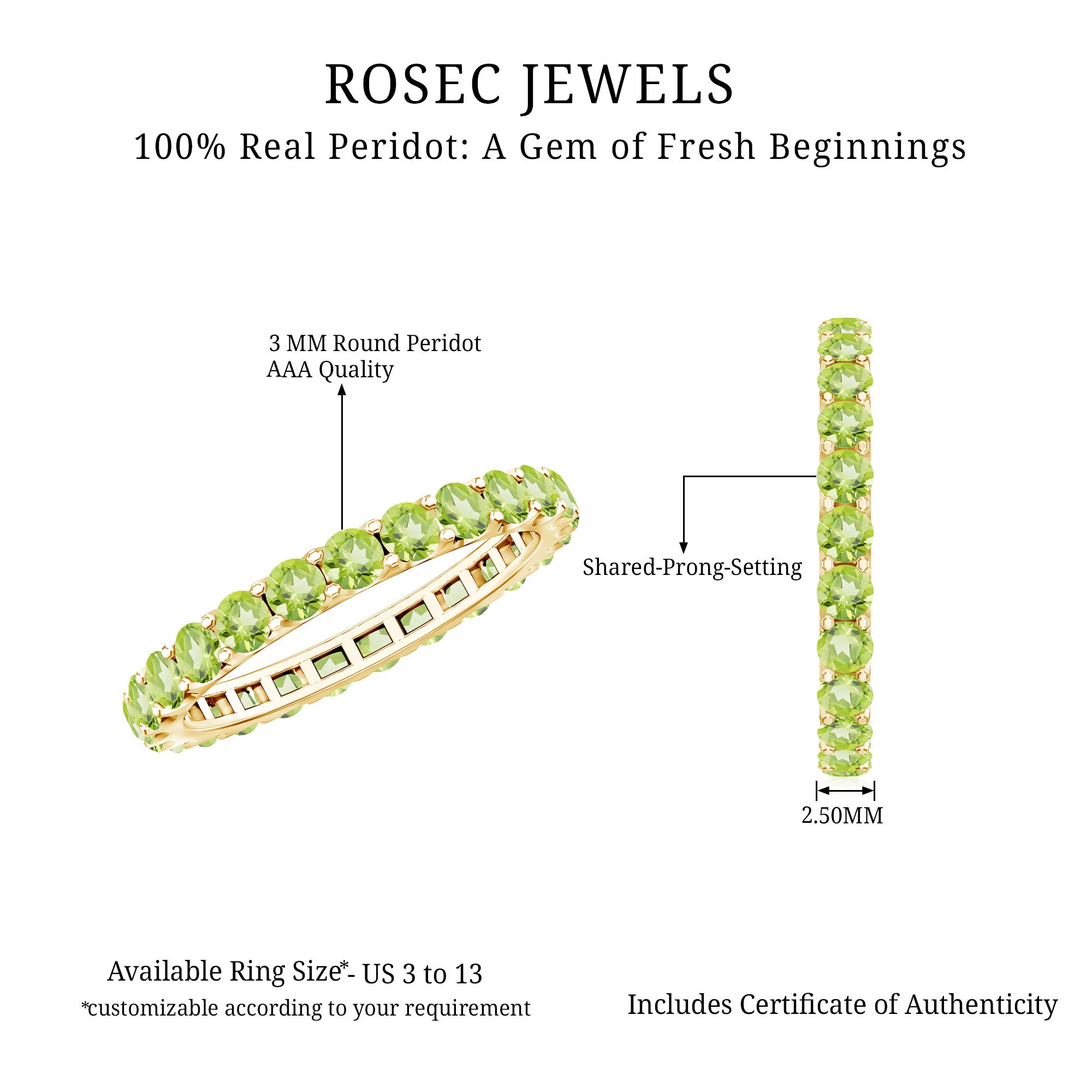 Natural Green Peridot Eternity Ring With Certificate AAA - Rosec Jewels