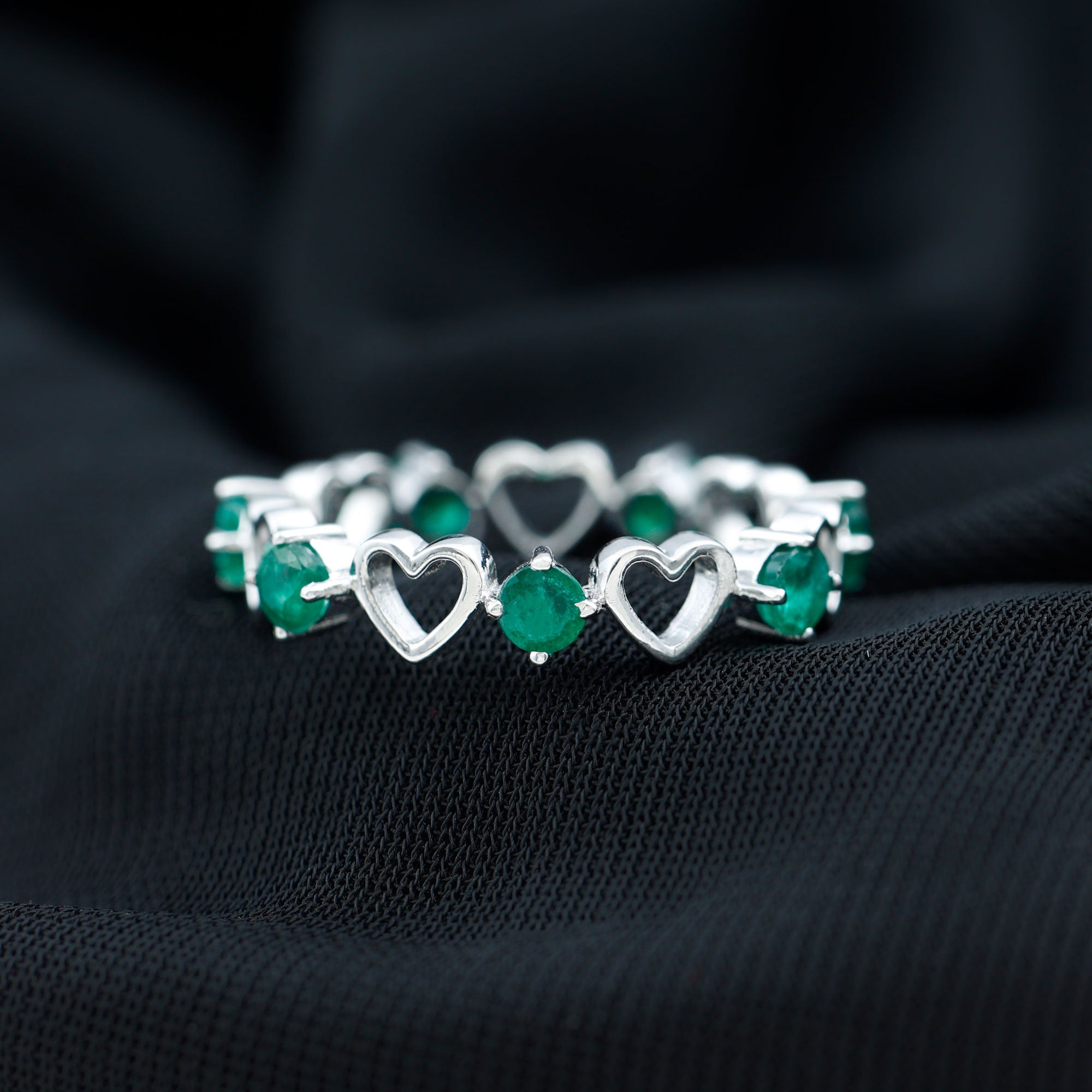 Minimalist Emerald Heart Shape Wedding Band AAA - Rosec Jewels