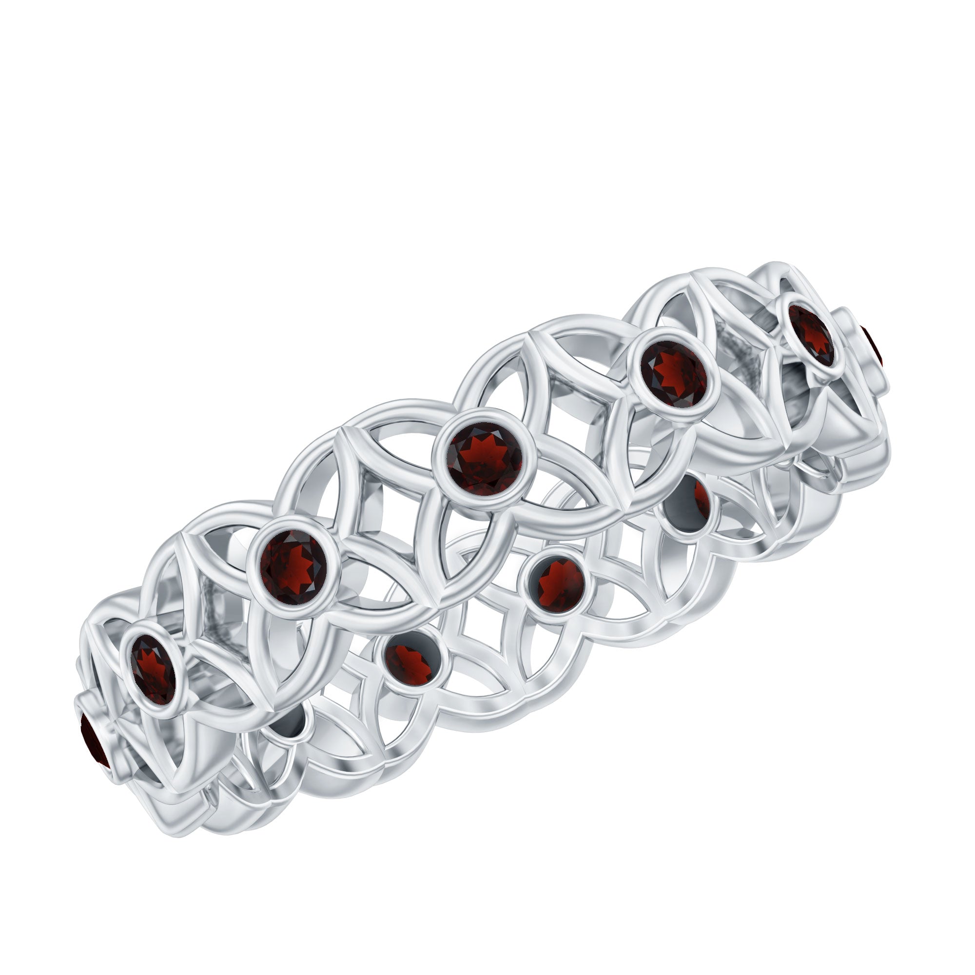 Certified Natural Garnet Flower Wedding Band