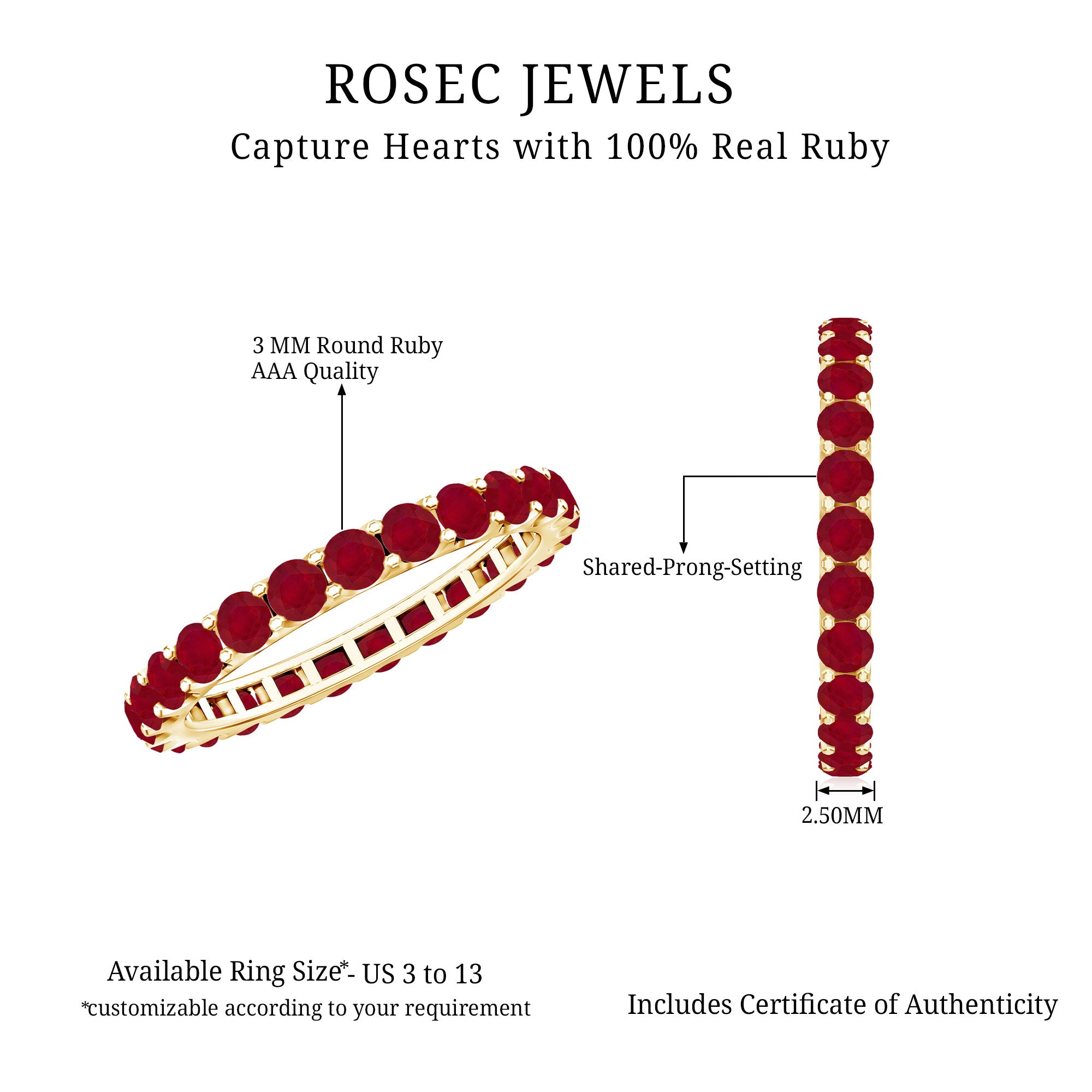Natural Ruby Eternity Stackable Ring for Women AAA - Rosec Jewels