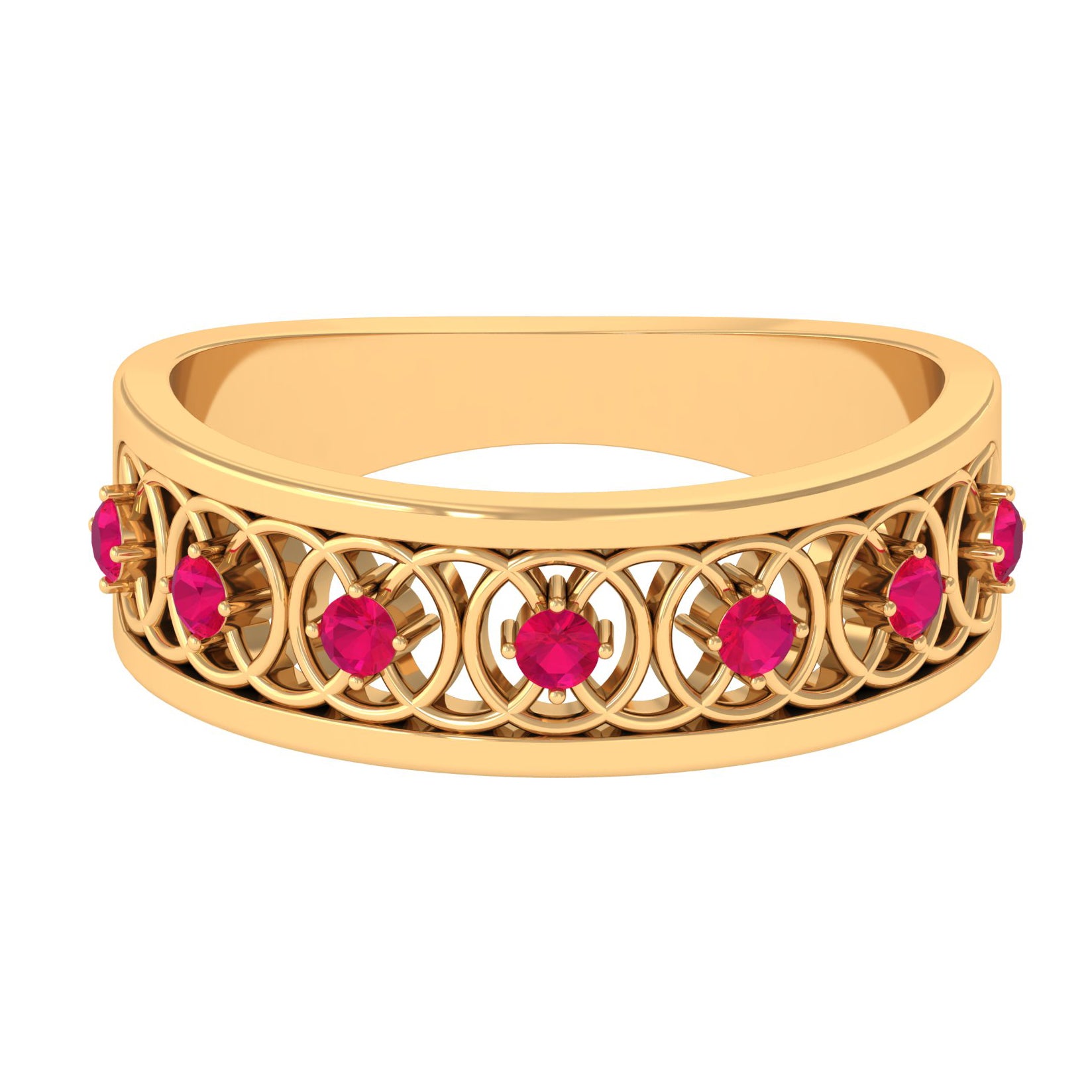 Vintage Inspired Ruby Half Eternity Anniversary Band Ring AAA - Rosec Jewels