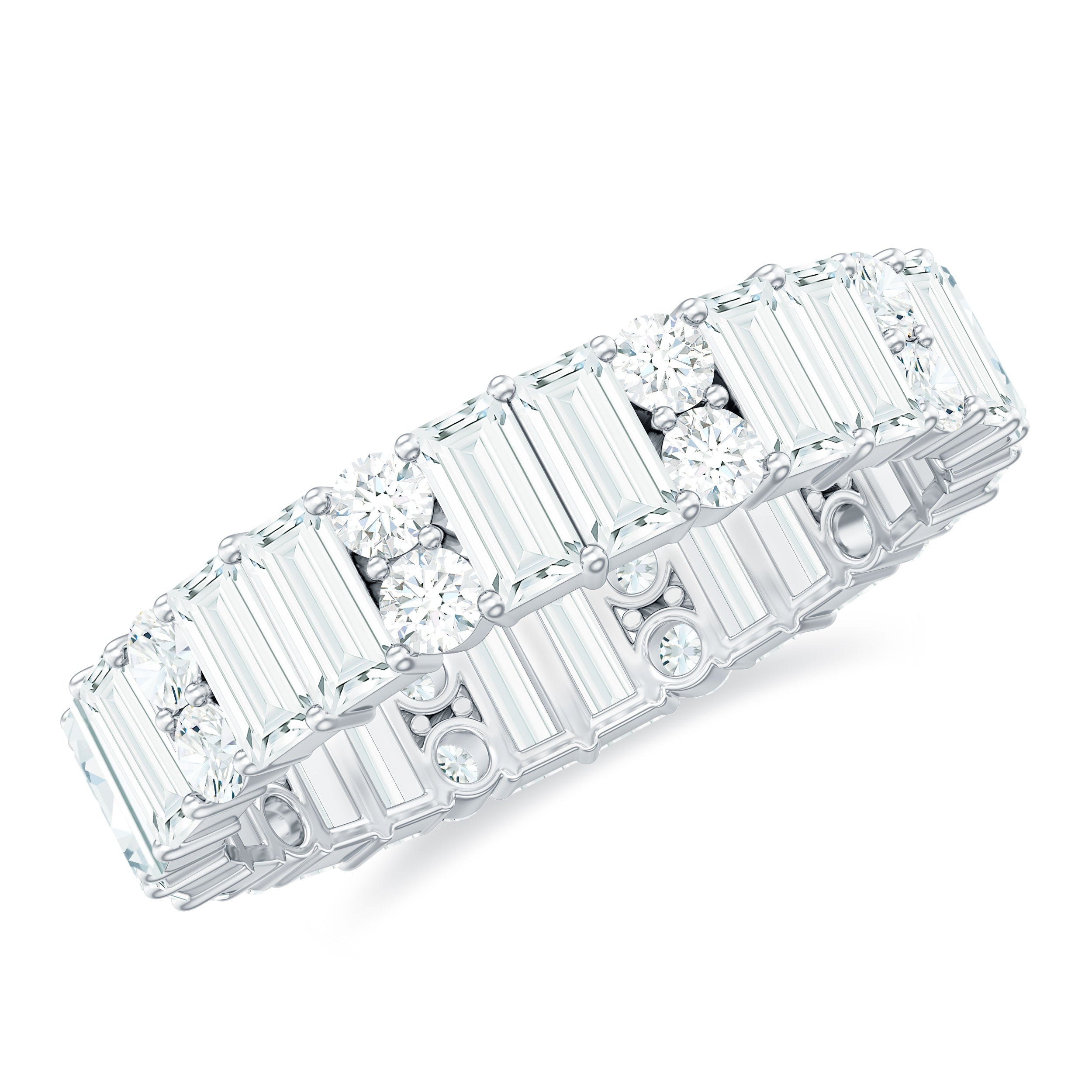 Round and Baguette Cut Moissanite Eternity Wedding Band