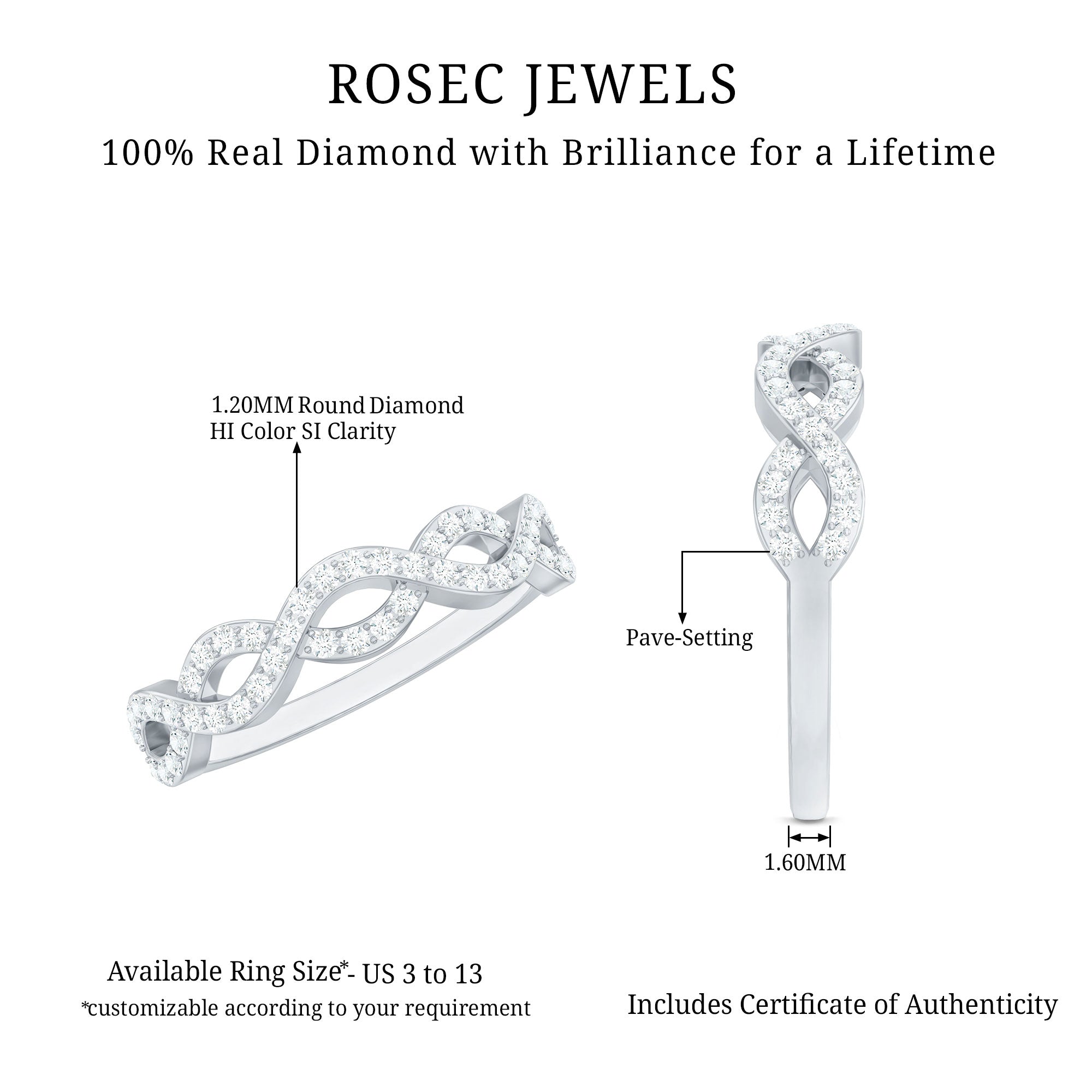 Certified Diamond Infinity Eternity Band Natural - ( HI-SI ) - Rosec Jewels
