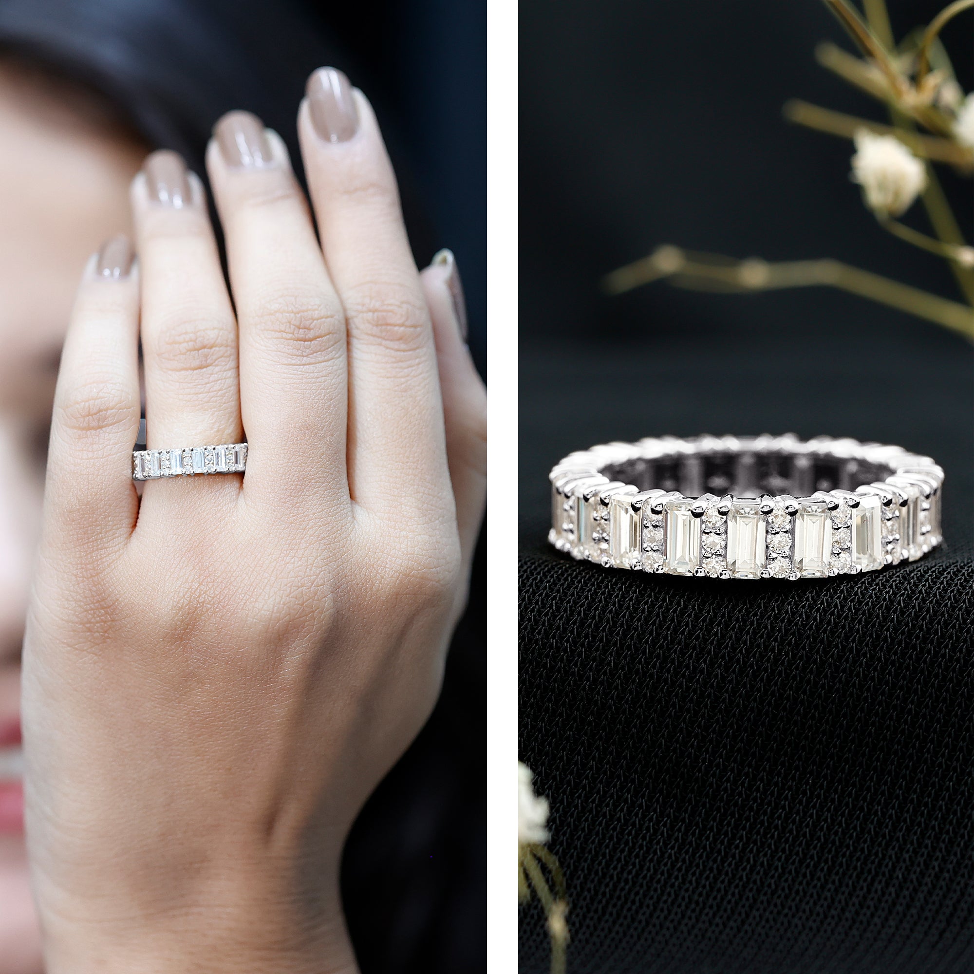 Certified Moissanite Wedding Anniversary Band for Women D-VS1 - Rosec Jewels