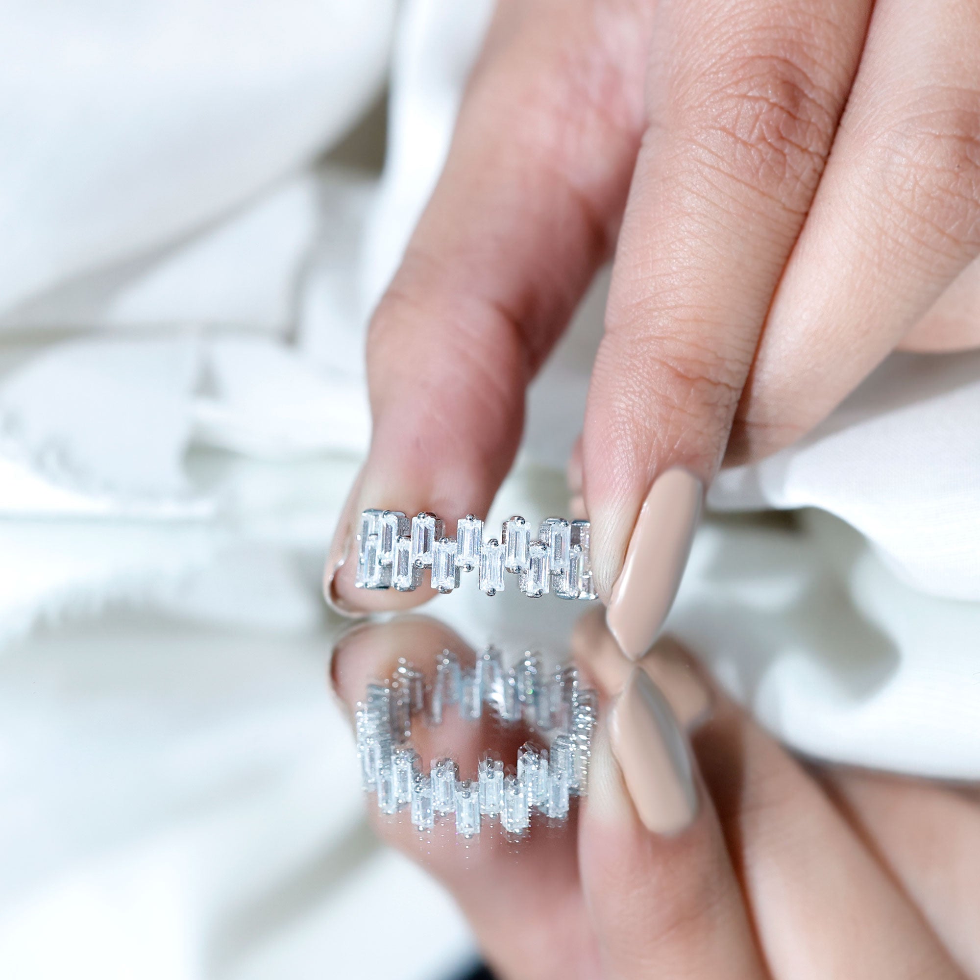 Certified Moissanite Baguette Eternity Band Ring D-VS1 - Rosec Jewels