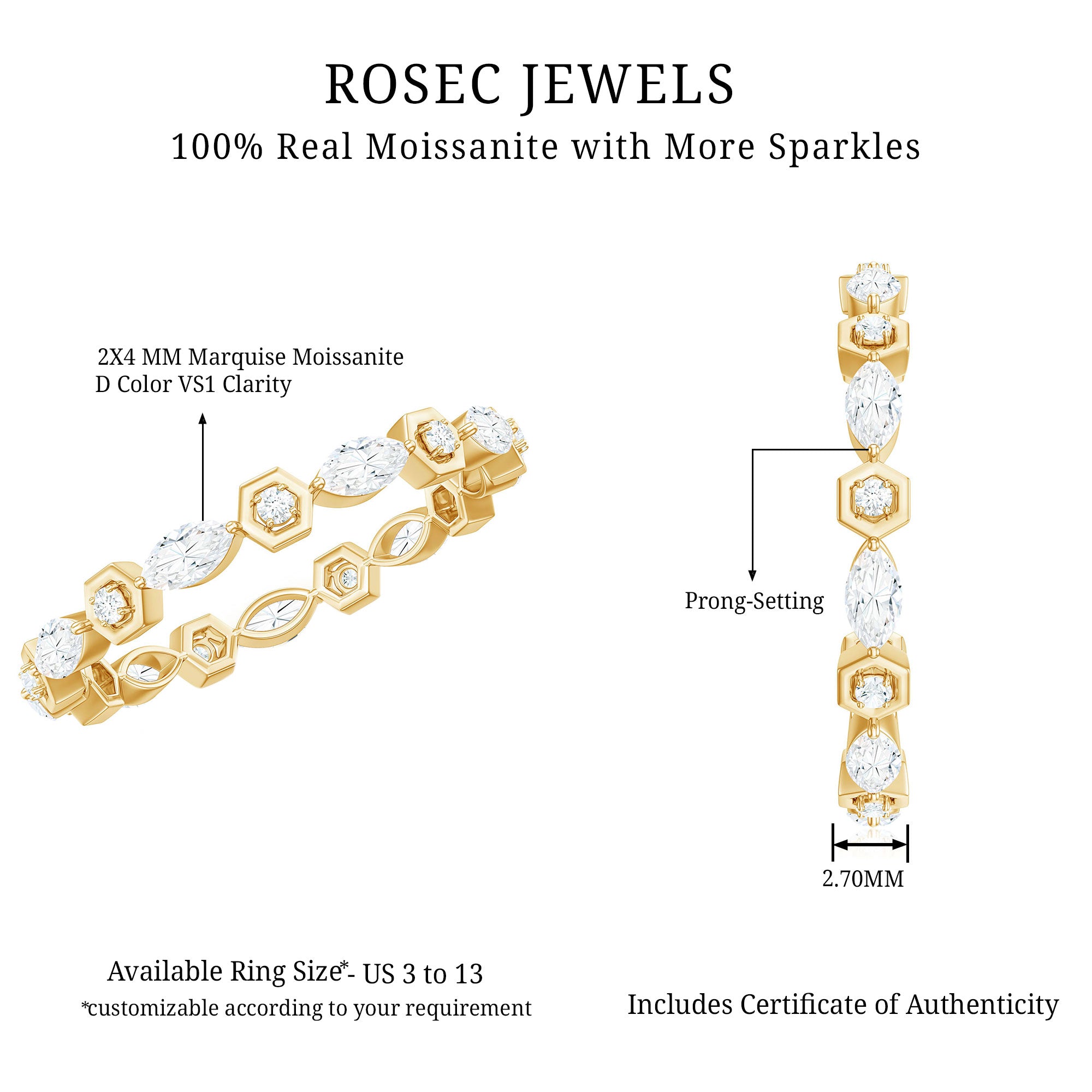 Certified Moissanite Contemporary Eternity Ring D-VS1 - Rosec Jewels