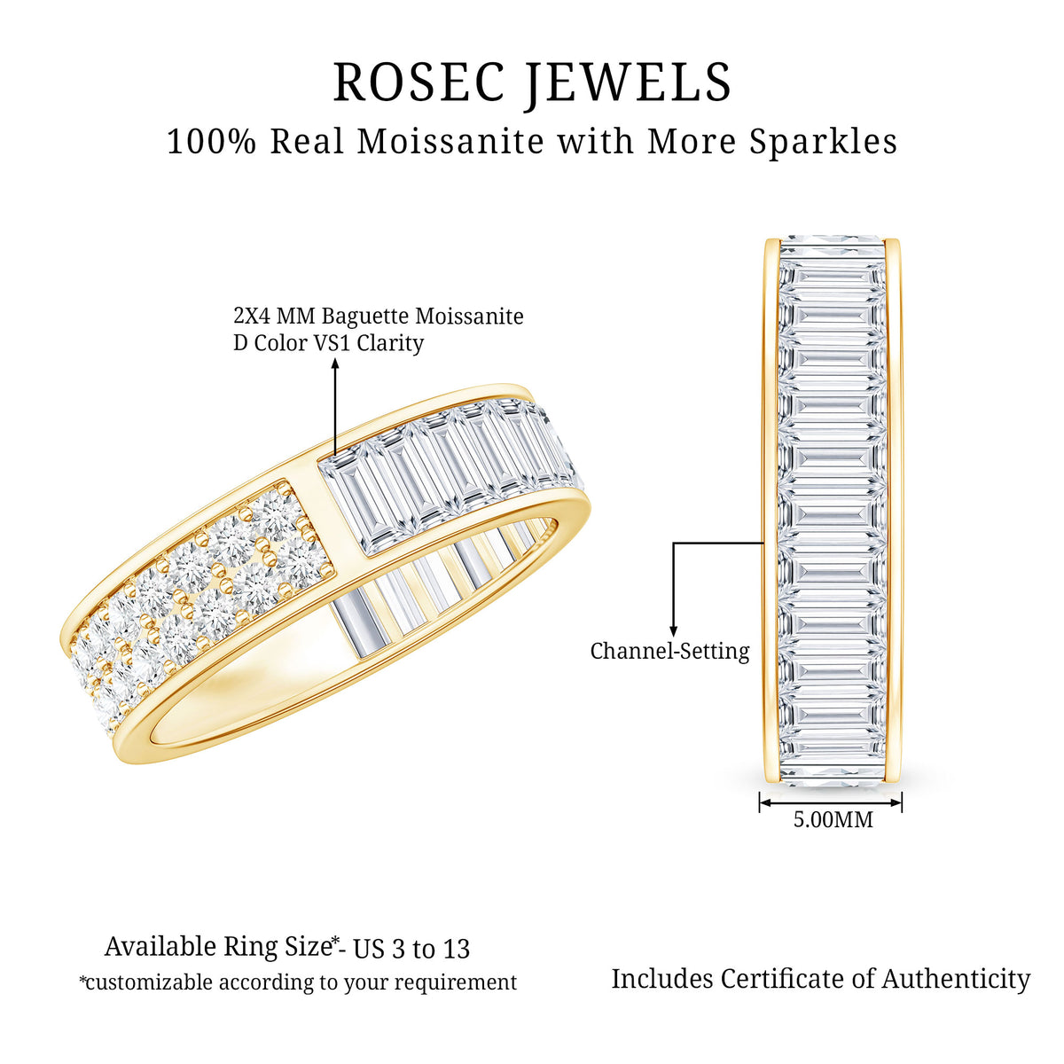 Certified Moissanite Wide Eternity Wedding Band D-VS1 - Rosec Jewels