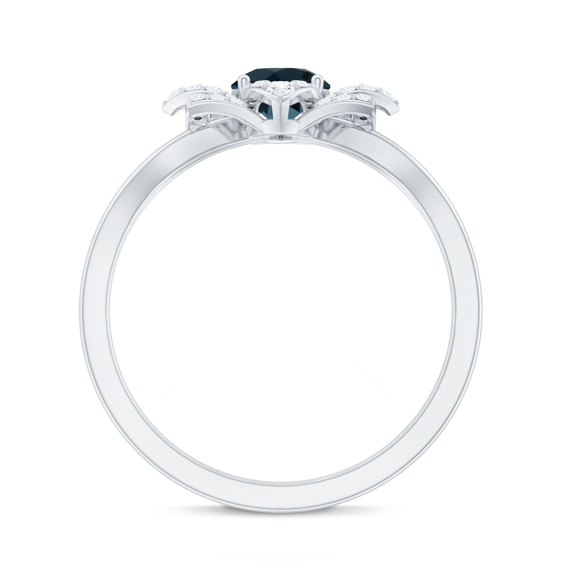 Flower Inspired London Blue Topaz and Diamond Engagement Ring AAA - Rosec Jewels