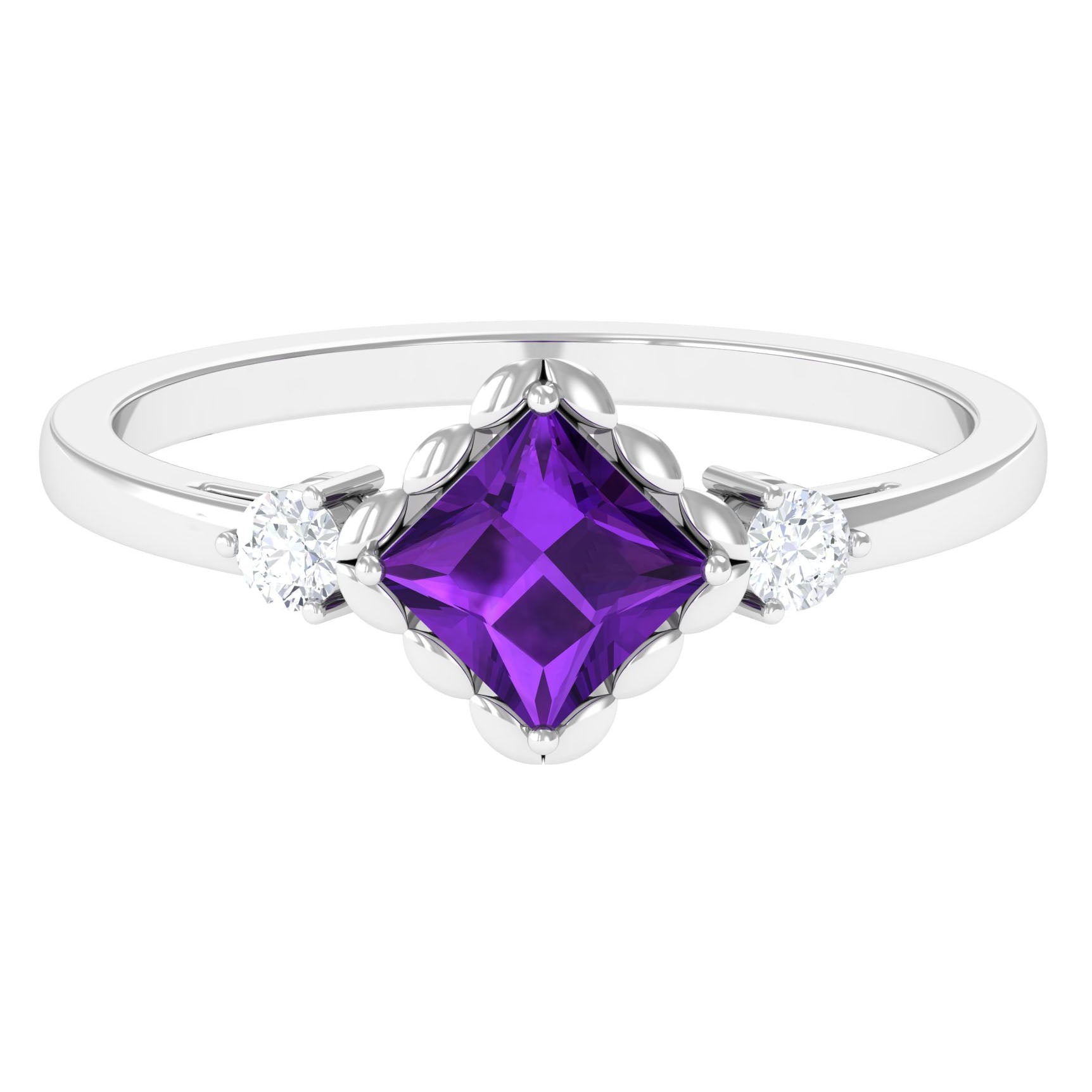 Designer 1.2 Carat Princess Cut Amethyst Engagement Ring with Diamond AAA - Rosec Jewels