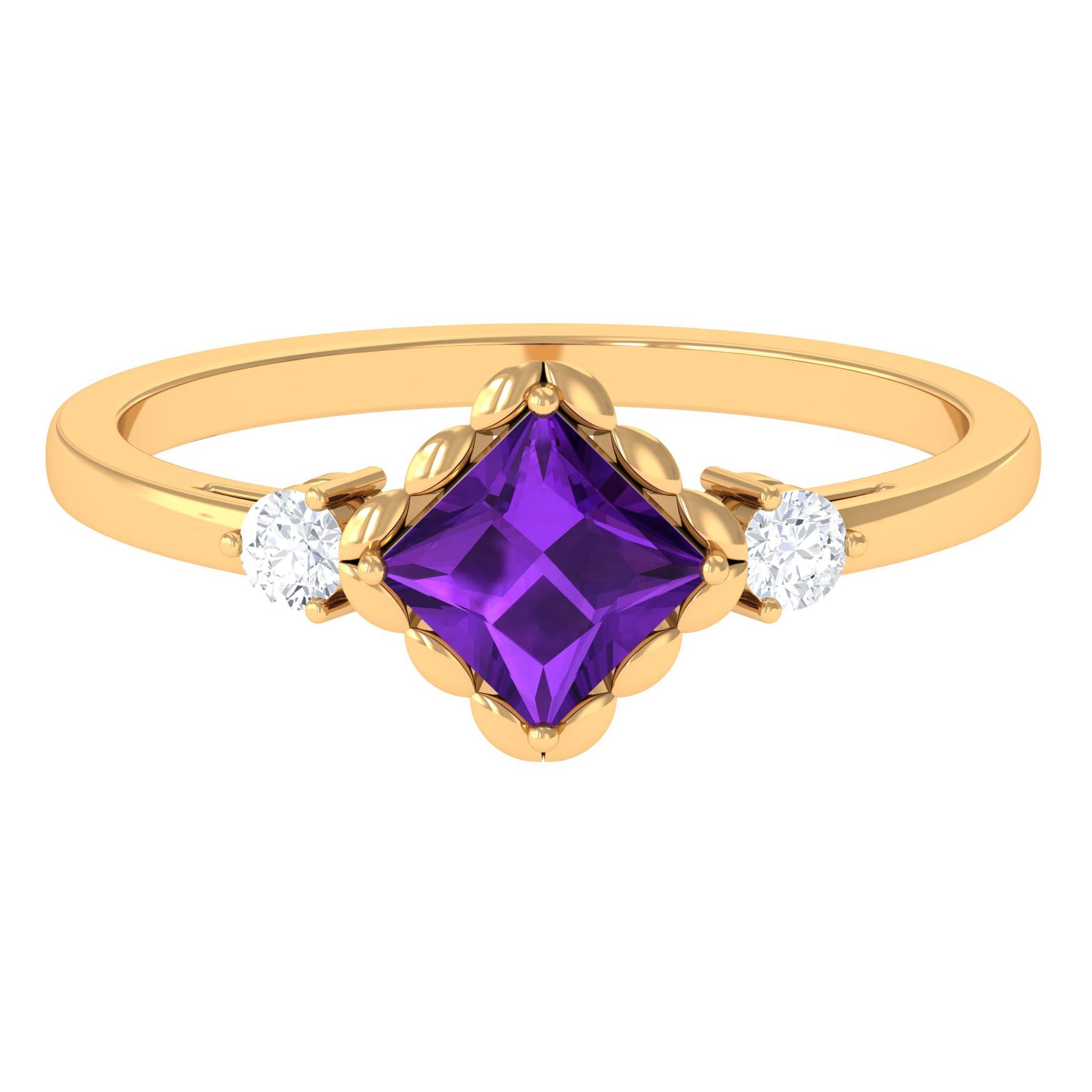 Designer 1.2 Carat Princess Cut Amethyst Engagement Ring with Diamond AAA - Rosec Jewels