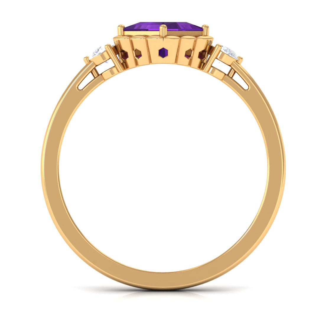 Designer 1.2 Carat Princess Cut Amethyst Engagement Ring with Diamond AAA - Rosec Jewels