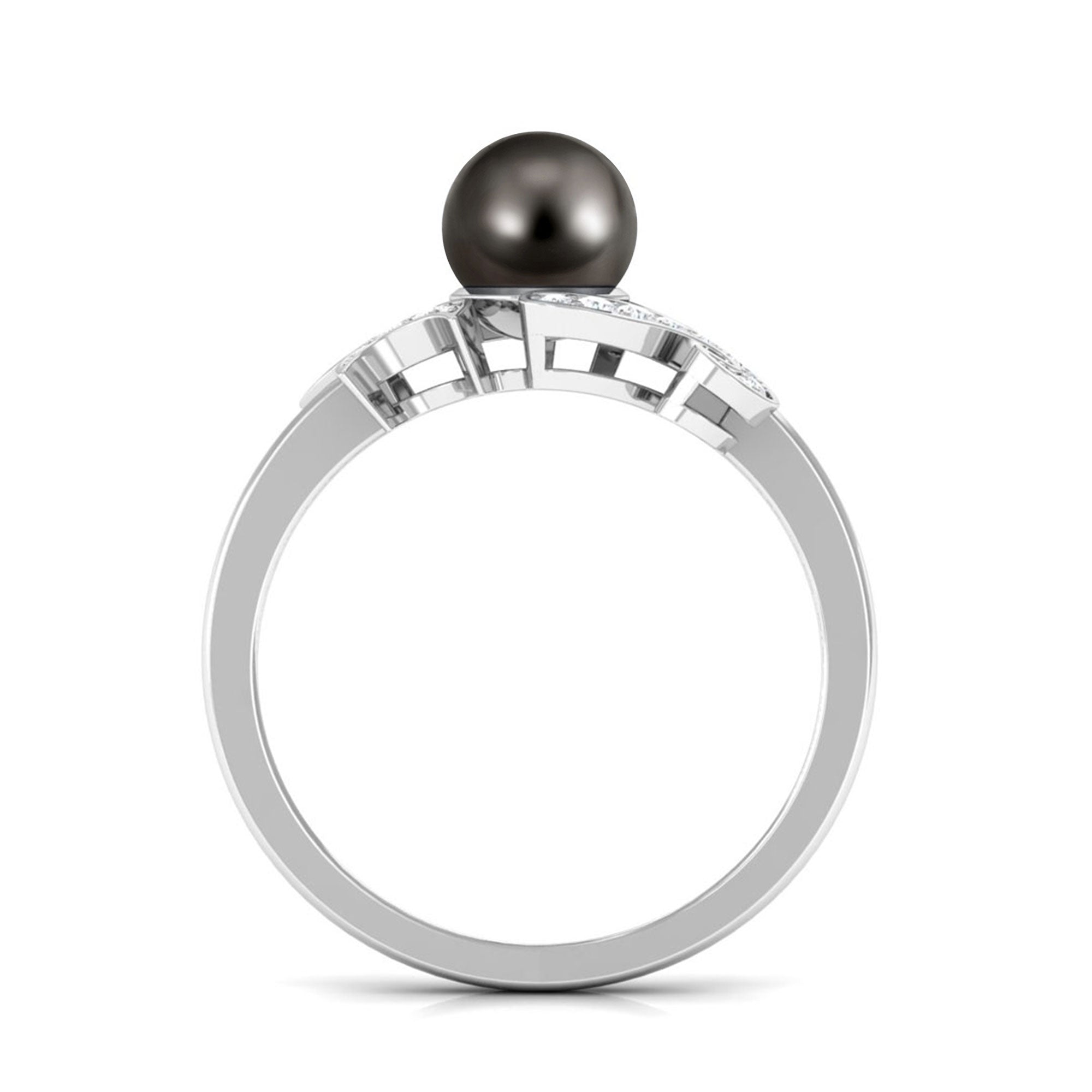 Designer Tahitian Pearl Engagement Ring with Diamond AAA - Rosec Jewels