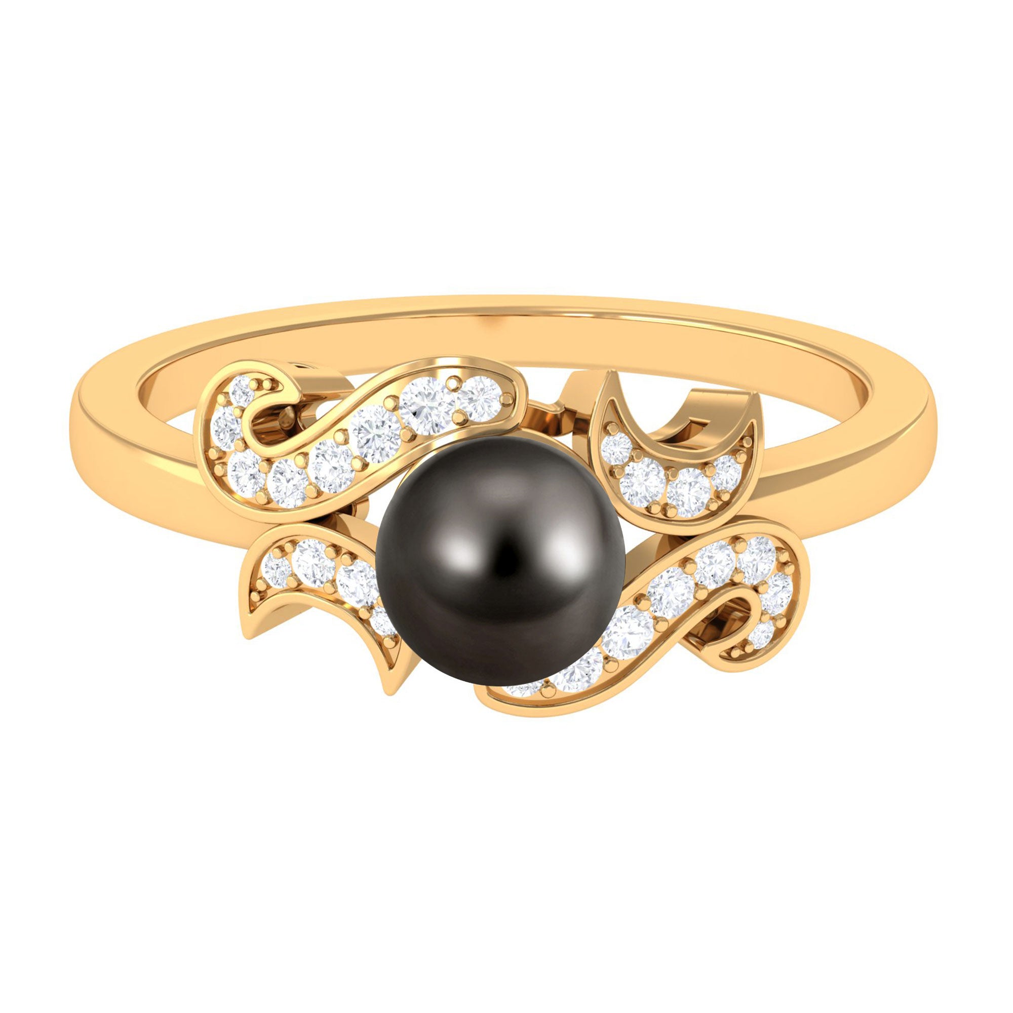 Designer Tahitian Pearl Engagement Ring with Diamond AAA - Rosec Jewels