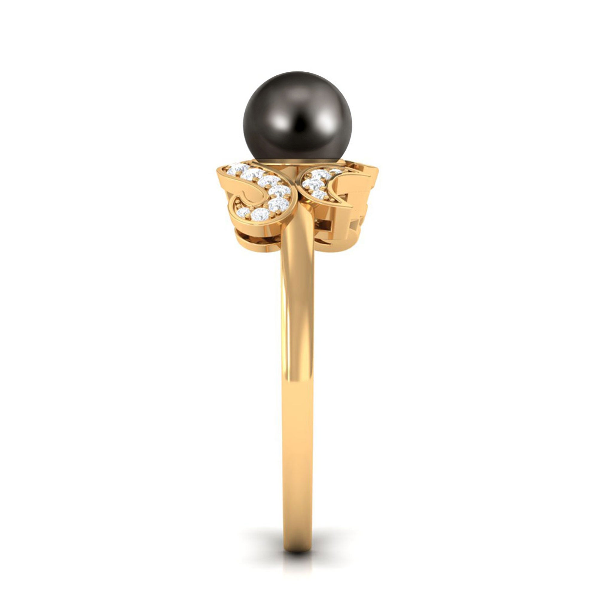 Designer Tahitian Pearl Engagement Ring with Diamond AAA - Rosec Jewels