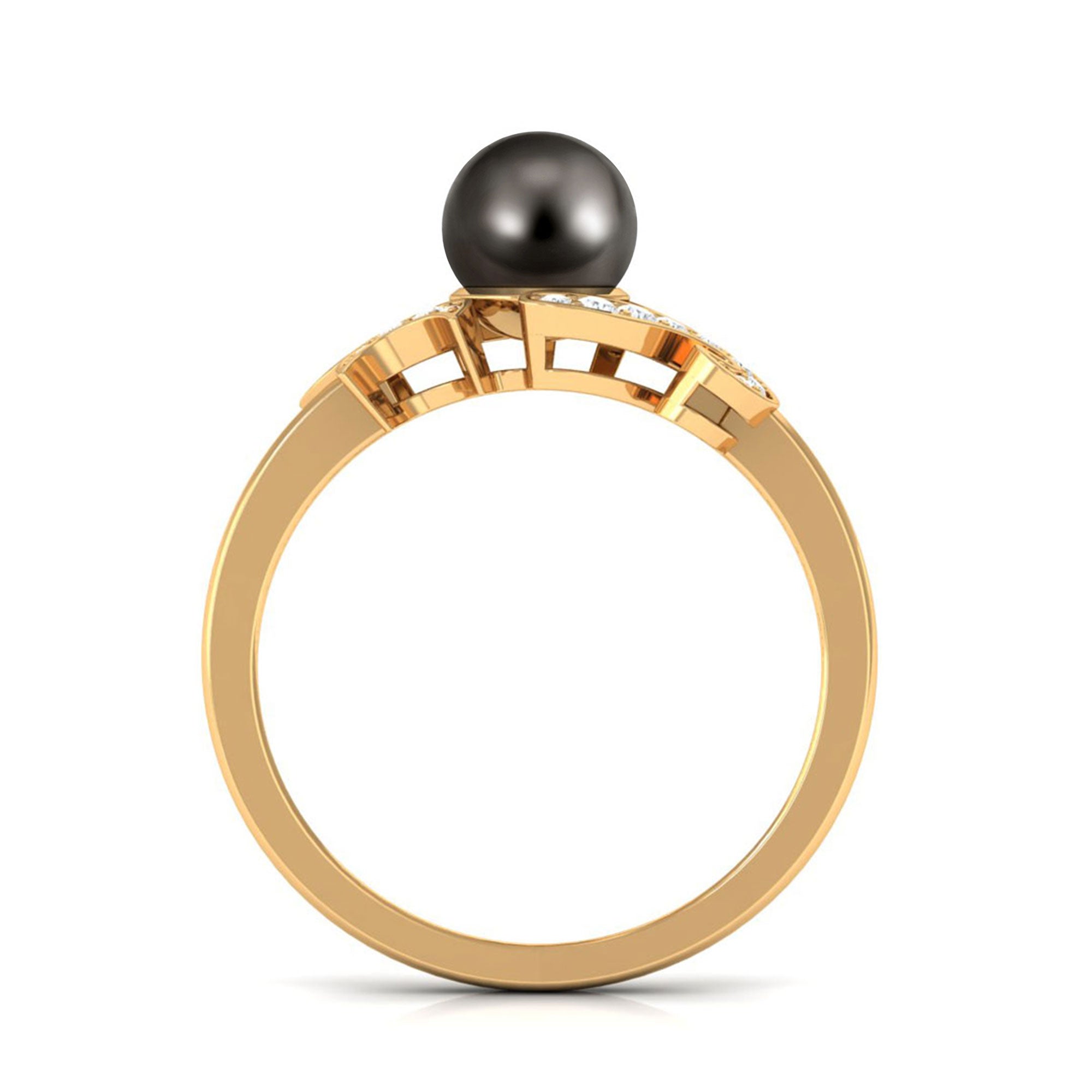Designer Tahitian Pearl Engagement Ring with Diamond AAA - Rosec Jewels