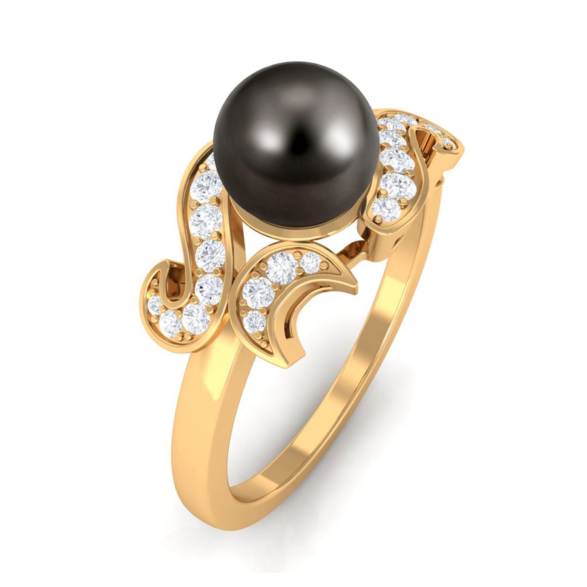 Designer Tahitian Pearl Engagement Ring with Diamond AAA - Rosec Jewels