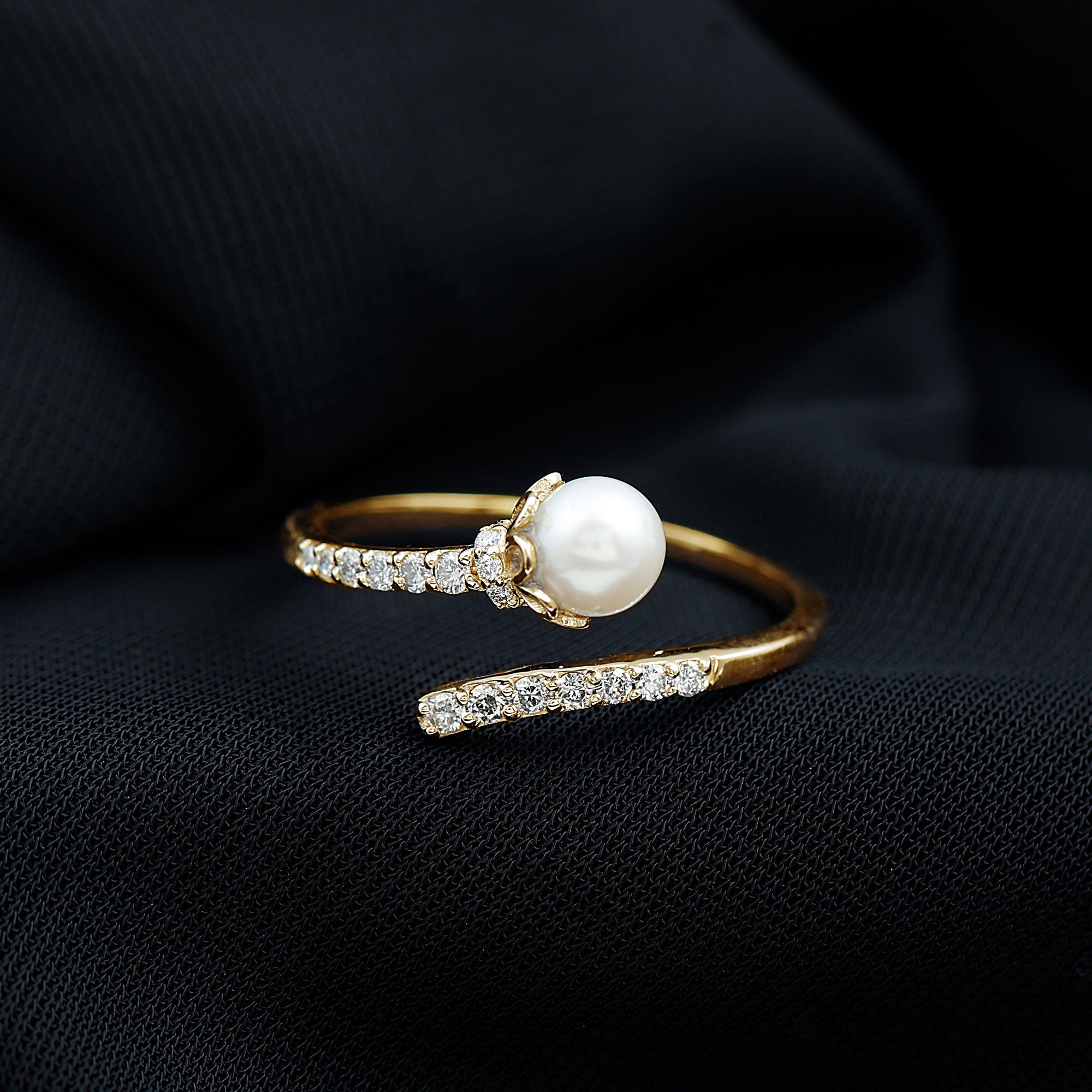Rosec Jewels-Natural 2 Carat Freshwater Pearl Wrap Ring with Diamond