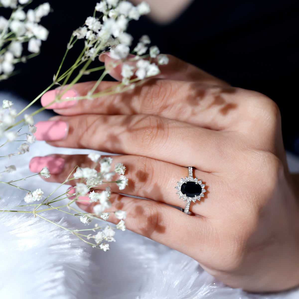 Certified 1.9 Carat Lab Grown Black Diamond Oval Engagement Ring with White Diamond AAAA ( Synthetic ) - Rosec Jewels