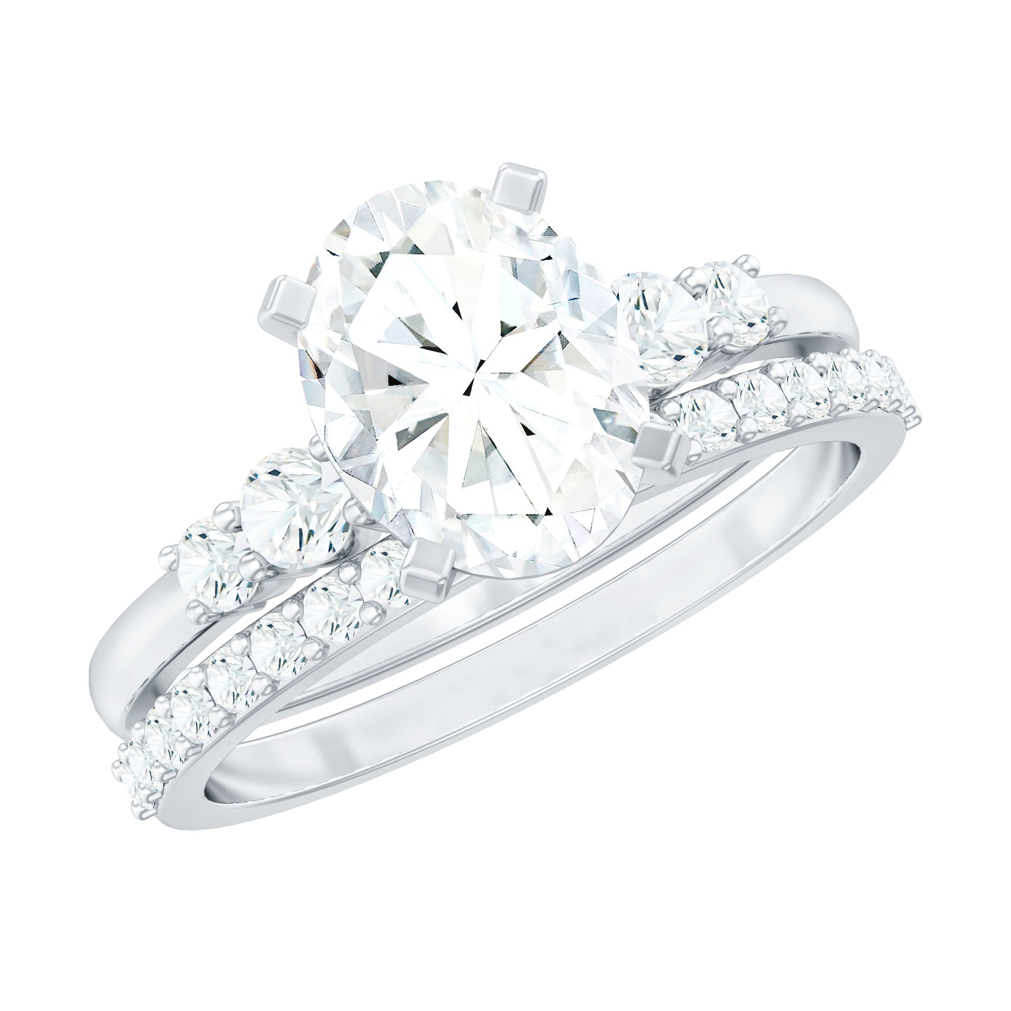 Certified Oval Cut Moissanite Engagement Ring with Wedding Band Set