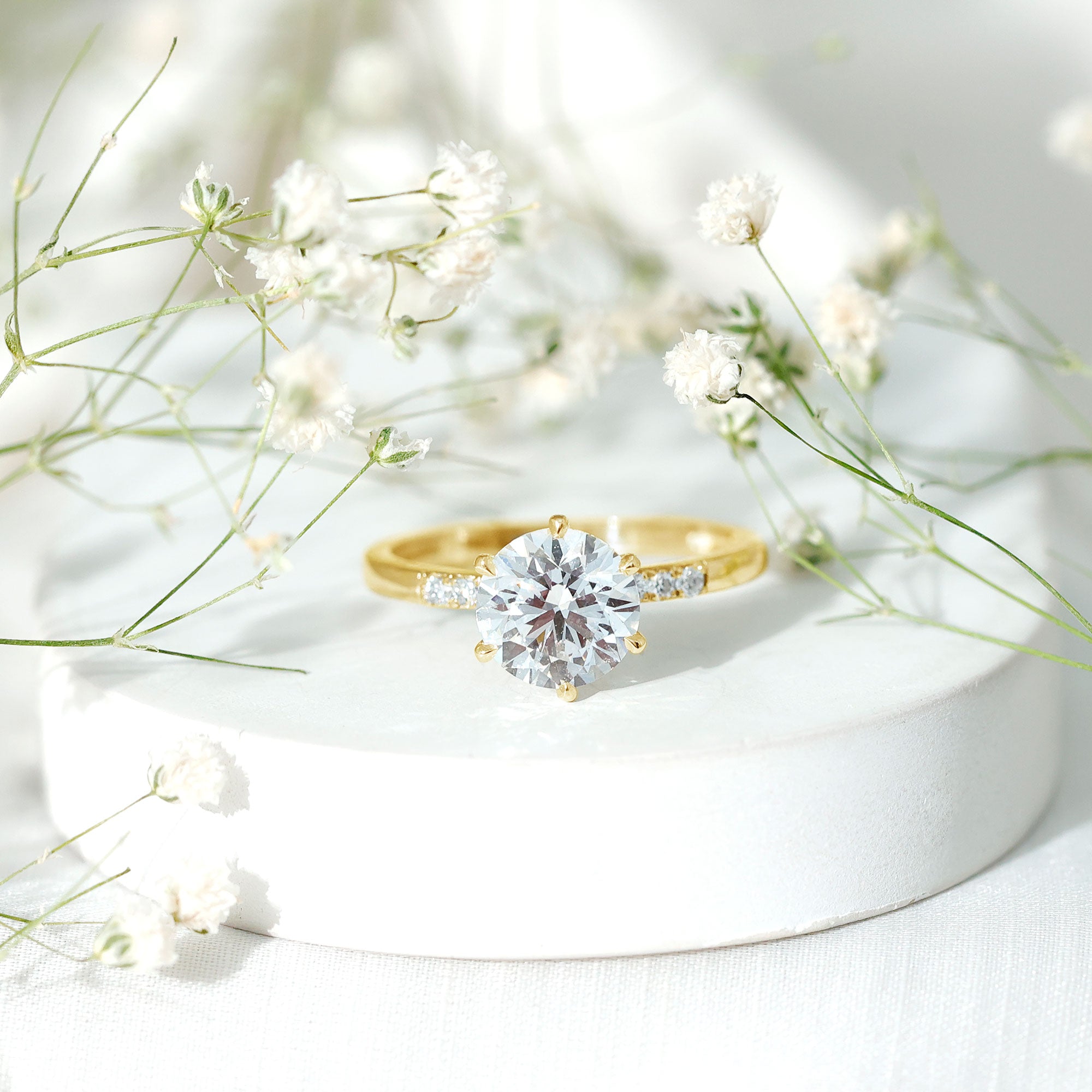 Rosec Jewels-Round Cut 9 MM Lab Grown Diamond Solitaire Engagement Ring