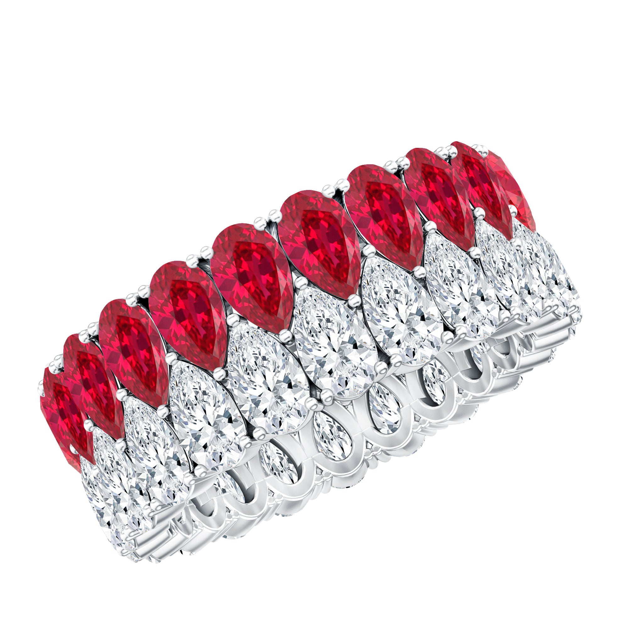 Pear Lab Grown Ruby and Diamond Wedding Anniversary Band AAAA - Rosec Jewels