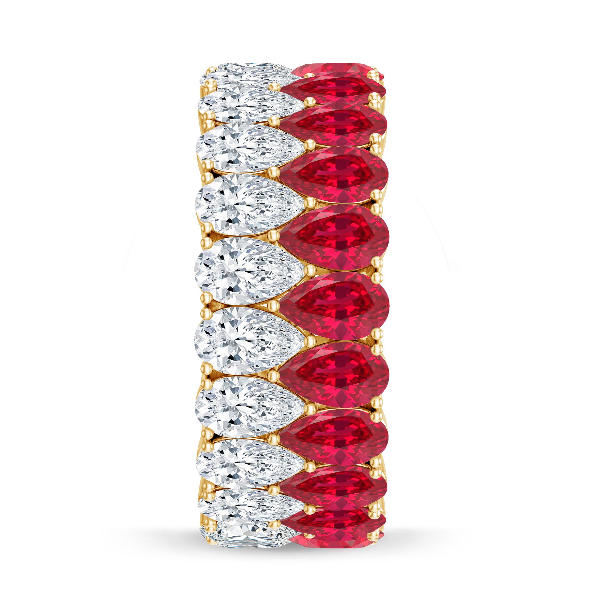 Pear Lab Grown Ruby and Diamond Wedding Anniversary Band AAAA - Rosec Jewels