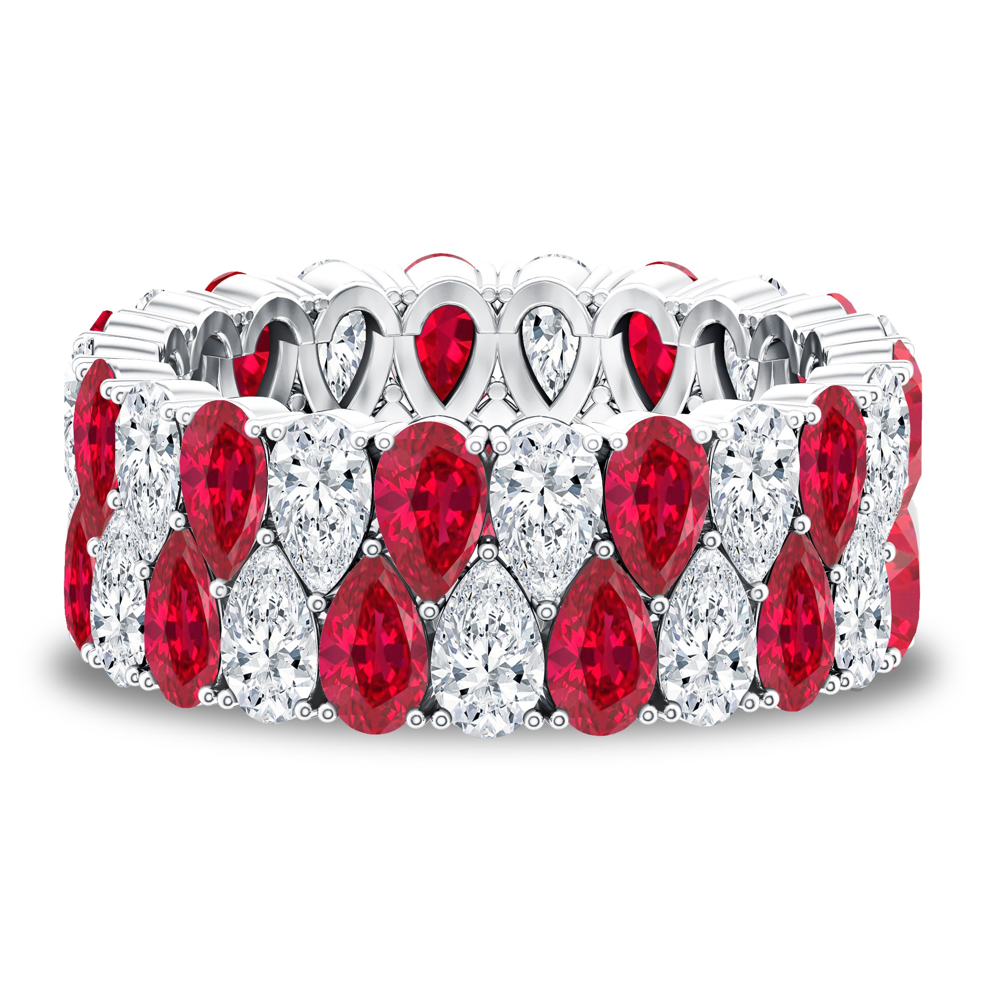 Wide Lab Grown Ruby and Diamond Eternity Band for Women AAAA - Rosec Jewels