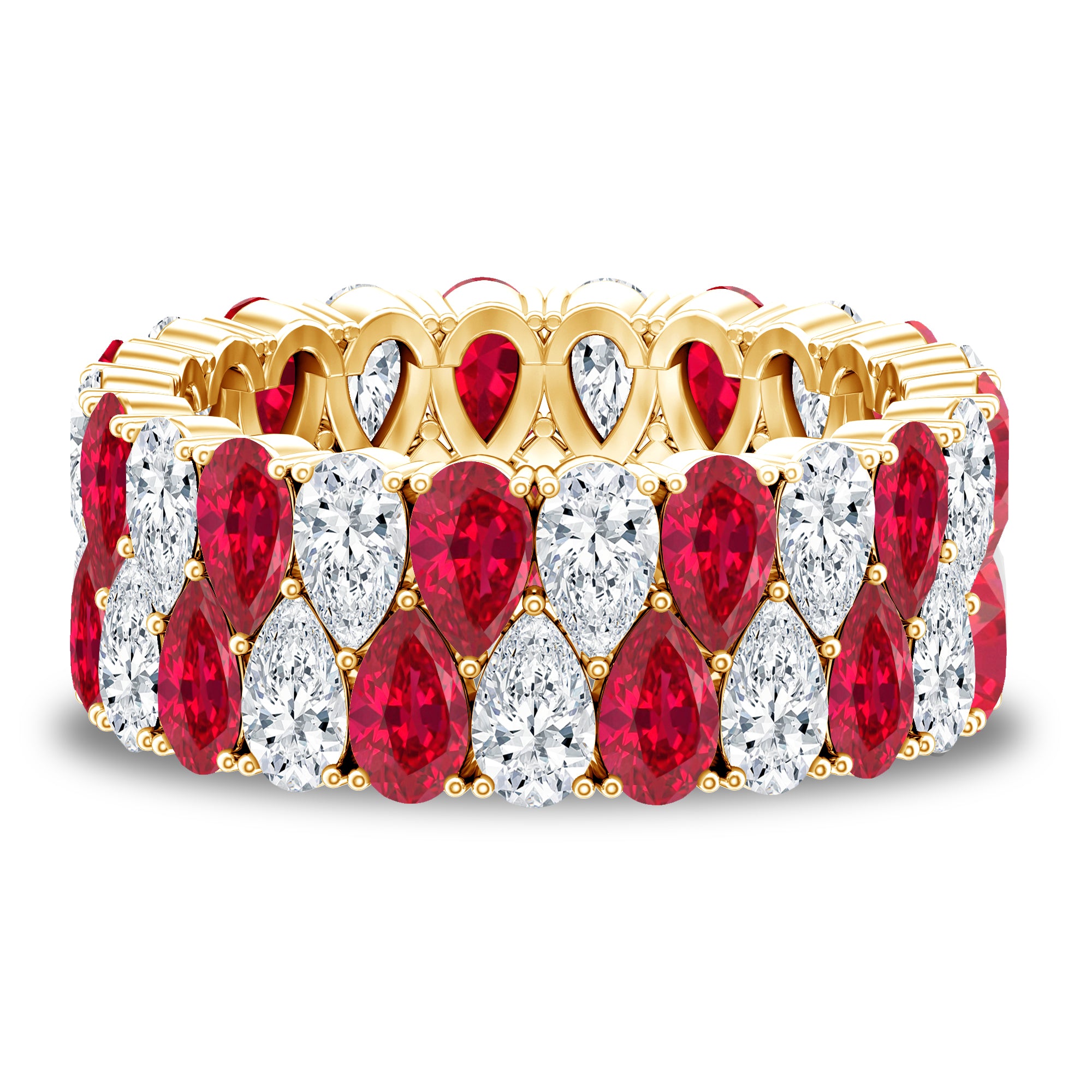 Wide Lab Grown Ruby and Diamond Eternity Band for Women AAAA - Rosec Jewels