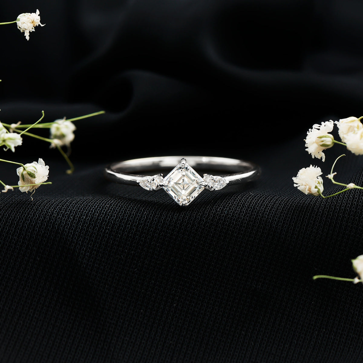 0.7 Carat Asscher Cut Lab Grown Diamond Engagement Ring with Certificate Lab - ( EF-VS ) - Rosec Jewels