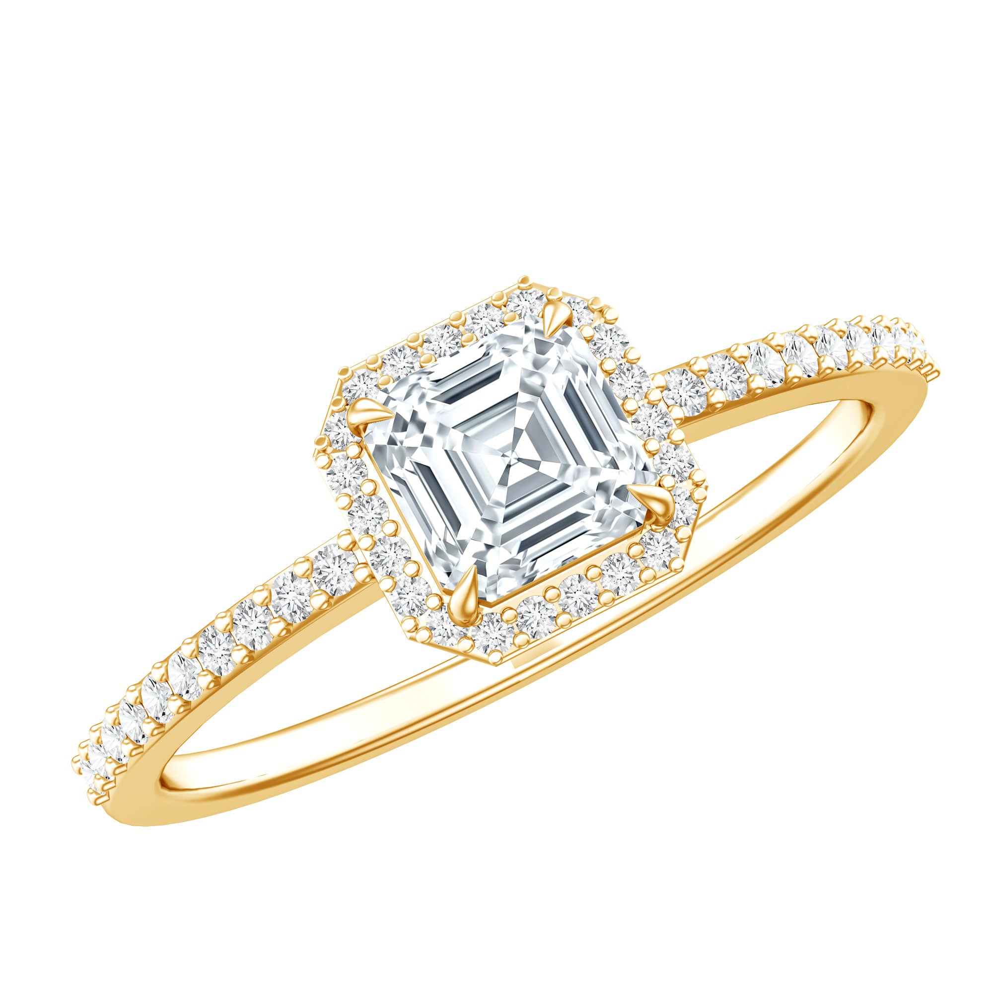Vintage Looking Lab Grown Diamond Asscher Cut Engagement Ring Lab - ( EF-VS ) - Rosec Jewels