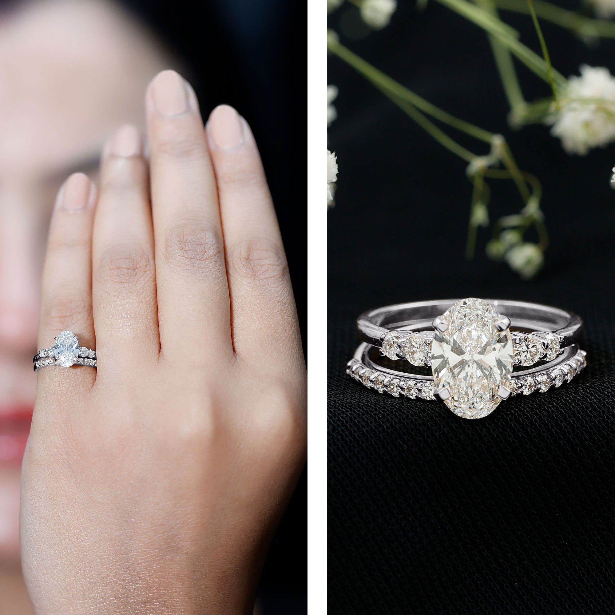 2 Carat Oval Shape Lab Diamond Bridal Ring Set with IGI Certificate Lab - ( E-VS1 ) - Rosec Jewels