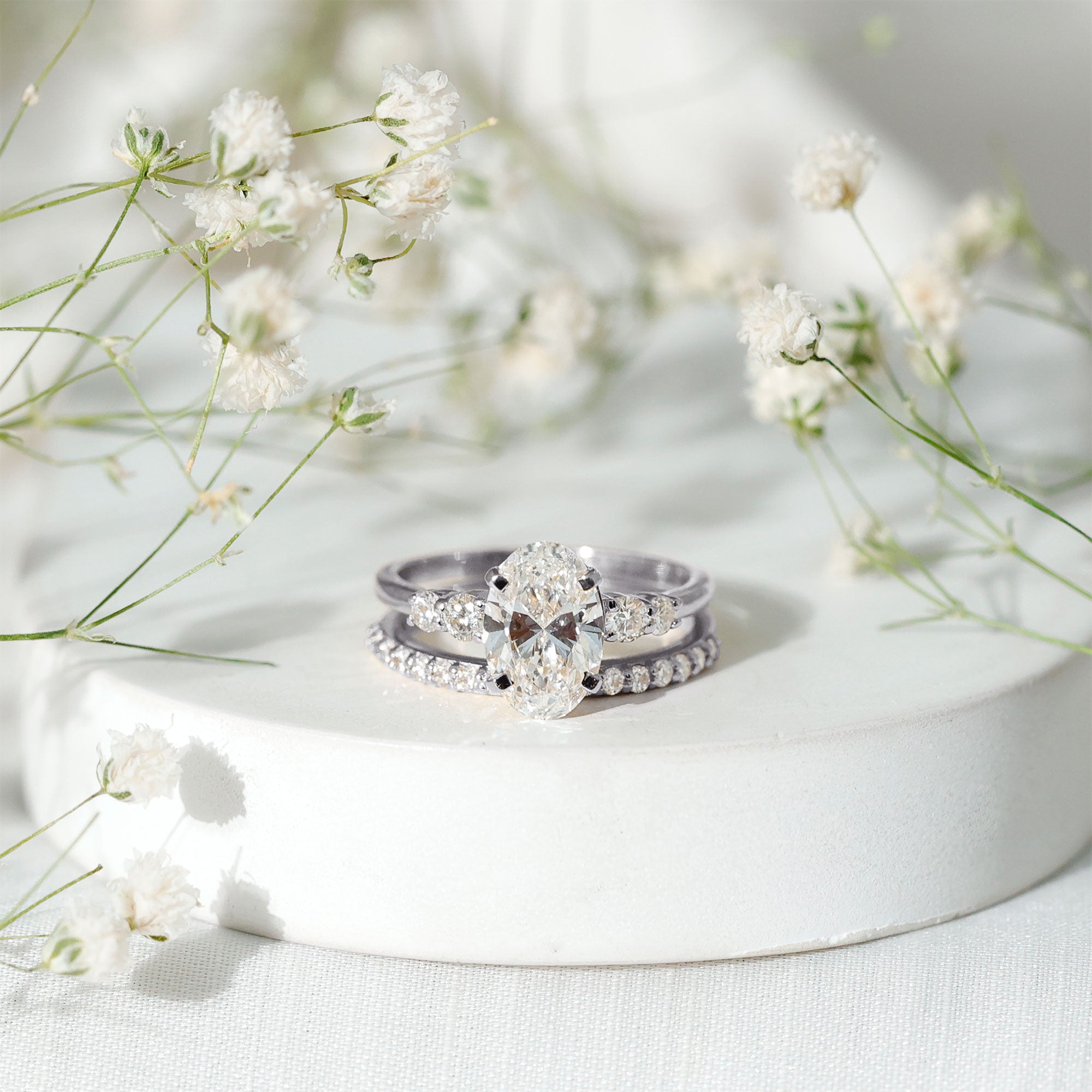 2 Carat Oval Shape Lab Diamond Bridal Ring Set with IGI Certificate Lab - ( E-VS1 ) - Rosec Jewels