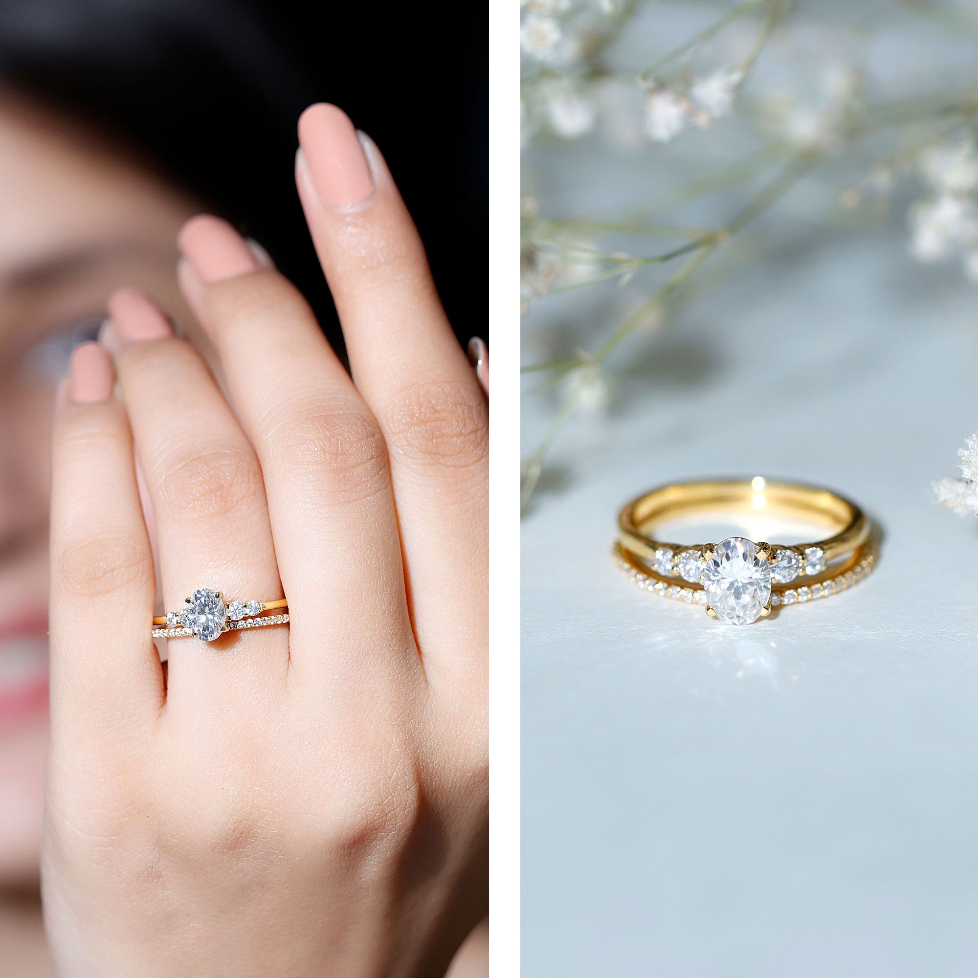 IGI Certified Lab Grown Diamond Engagement Ring with Wedding Band Lab - ( EF-VS ) - Rosec Jewels